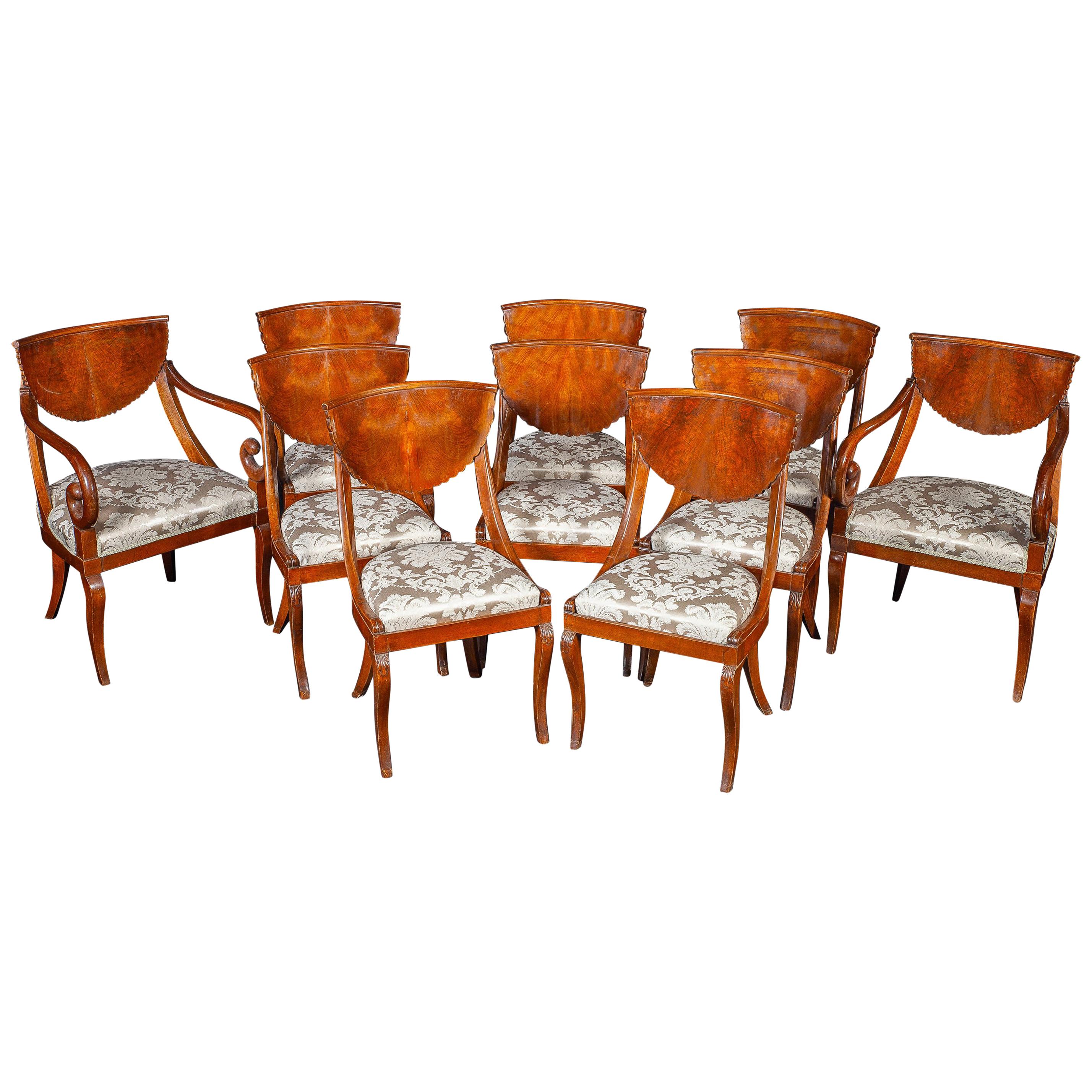 Dining Room Set of Eight Italian Chairs and a Pair of Armchairs, 1790 For Sale