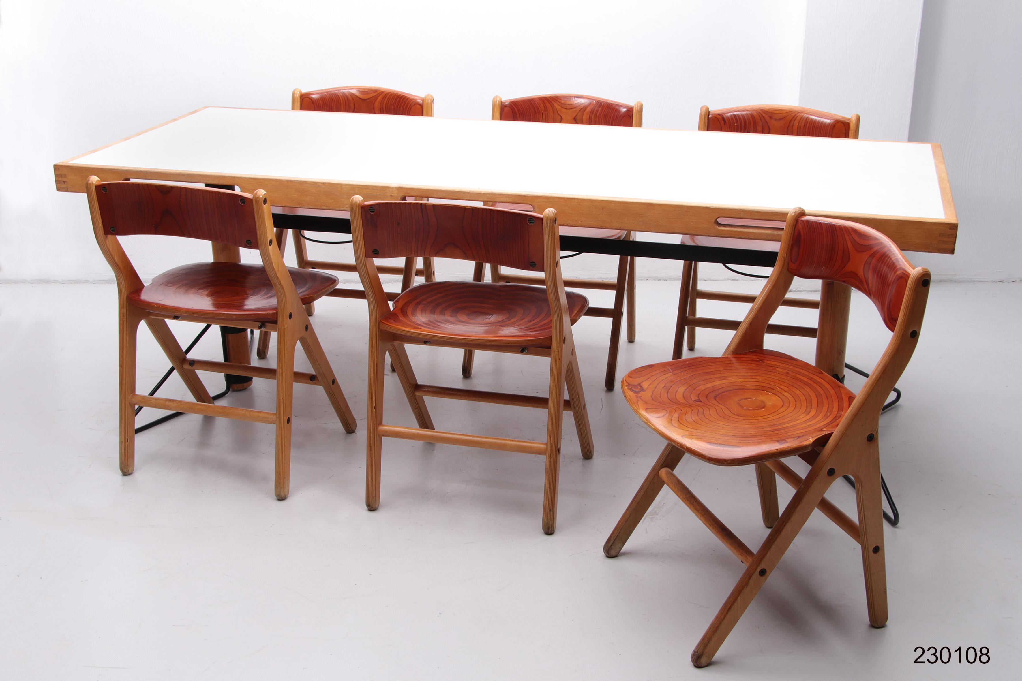 Français Ensemble de table et 6 chaises de salle à manger par Marc Held pour IBM, ensemble de 7 pièces en vente
