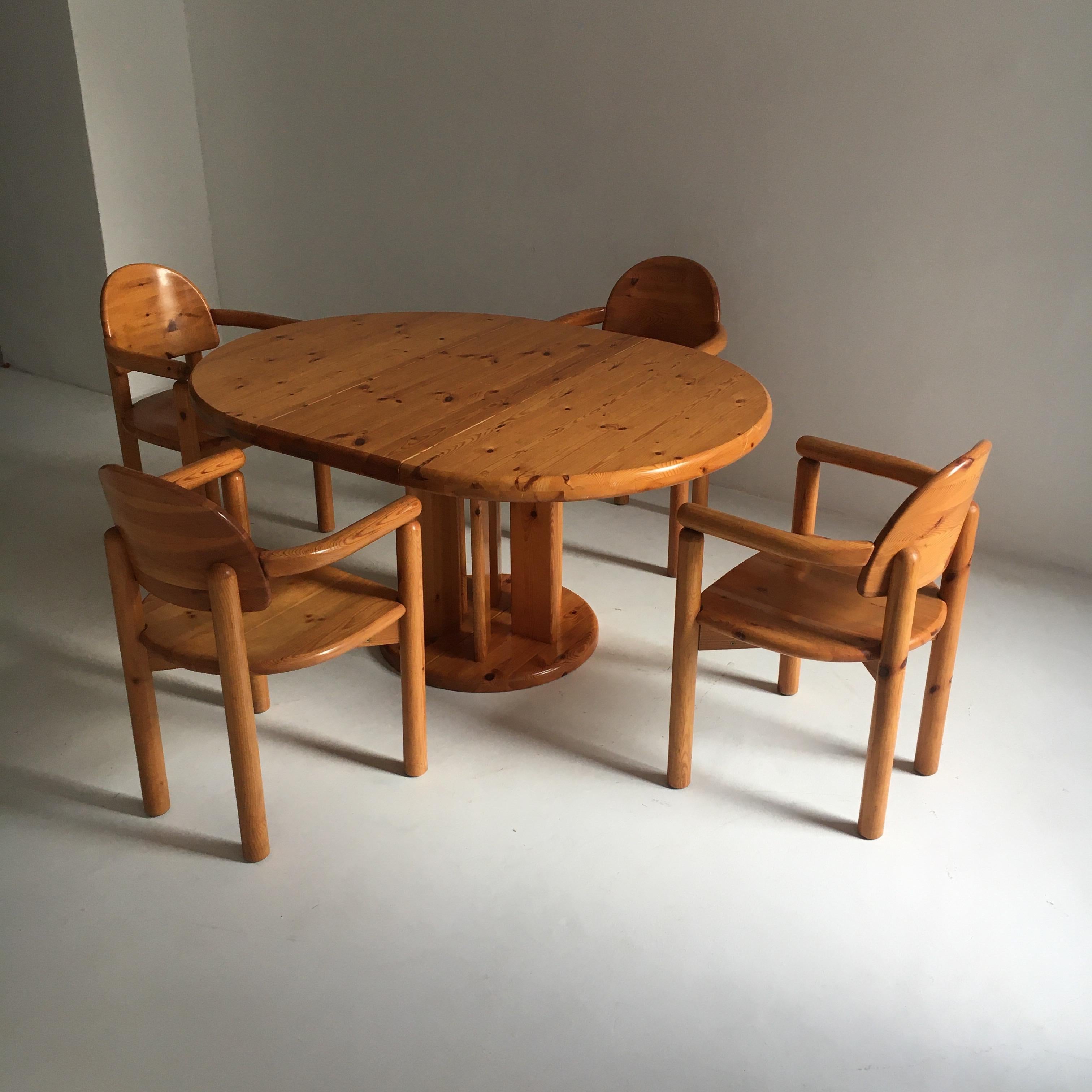 Mid-Century Modern Dining Room Set Pine Table Five Armchairs by Rainer Daumiller, Denmark, 1970