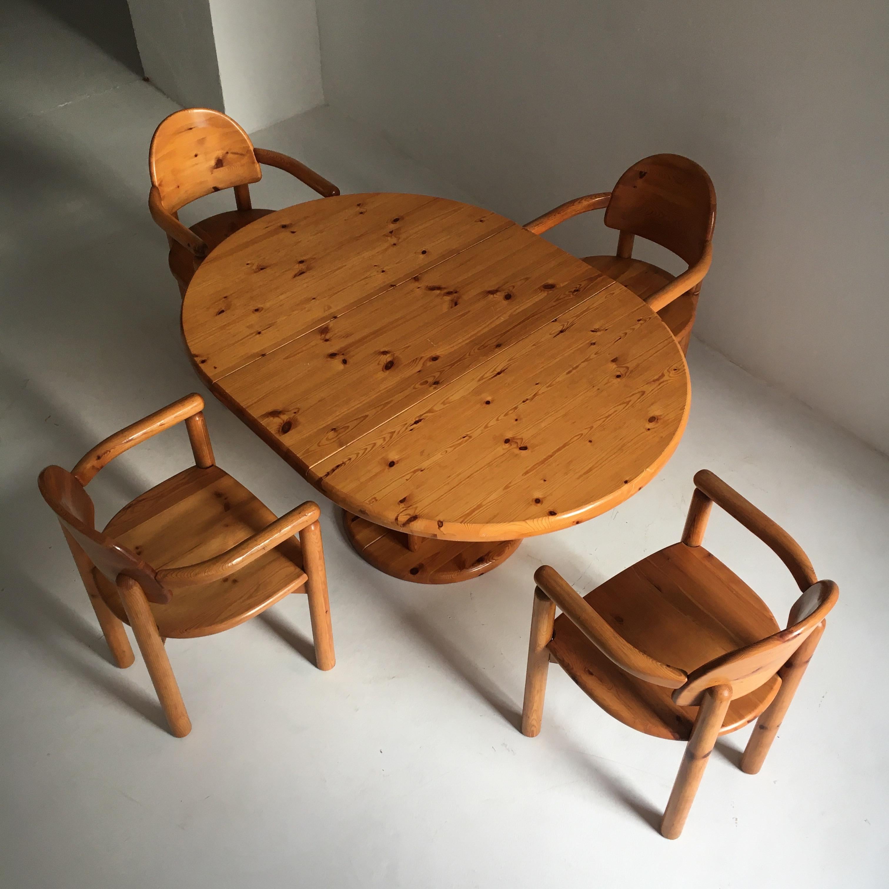 Late 20th Century Dining Room Set Pine Table Five Armchairs by Rainer Daumiller, Denmark, 1970
