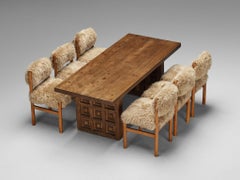 Ensemble de salle à manger avec table à manger espagnole Biosca et chaises en peau de mouton
