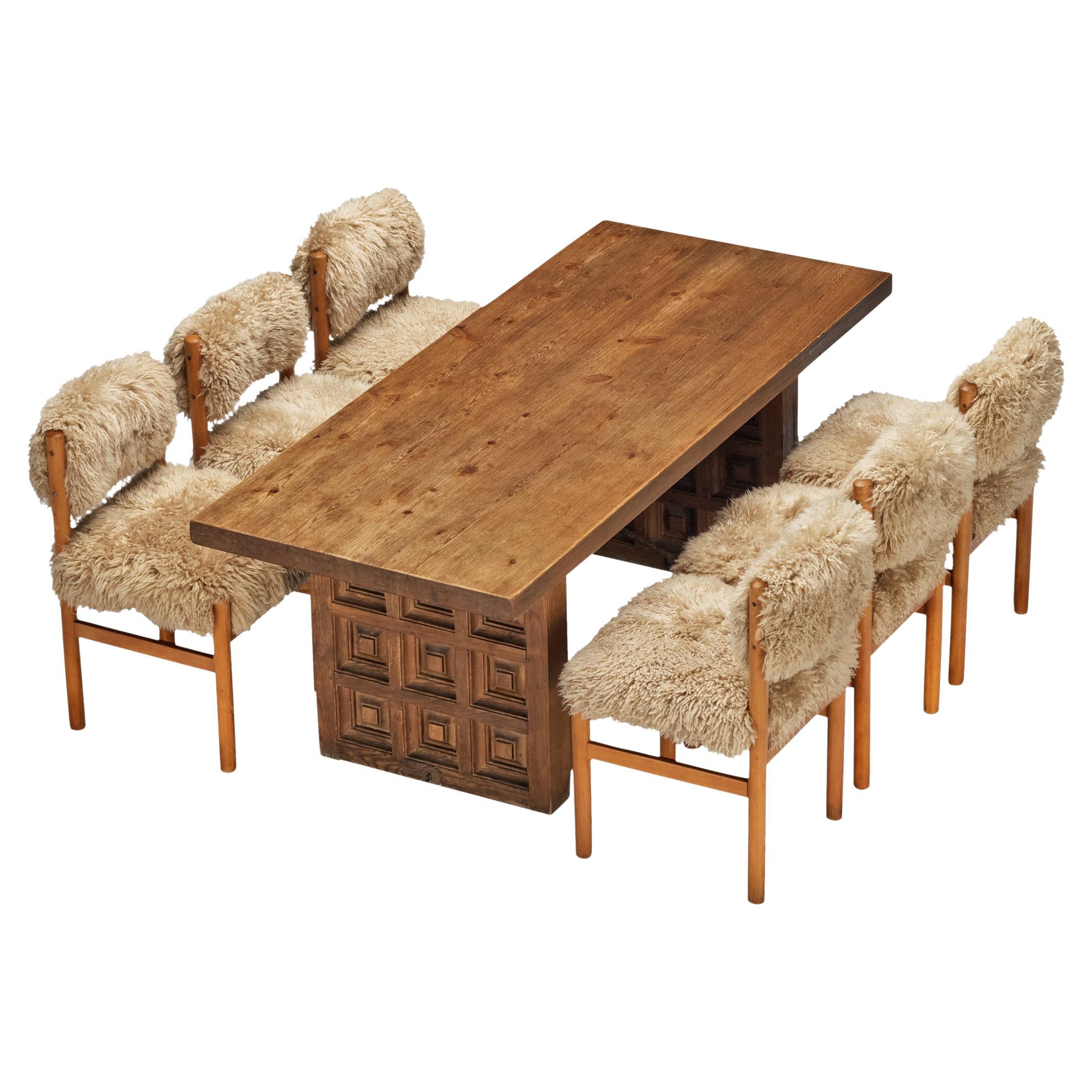 Dining Room Set with Biosca Spanish Dining Table and Chairs in Sheepskin 