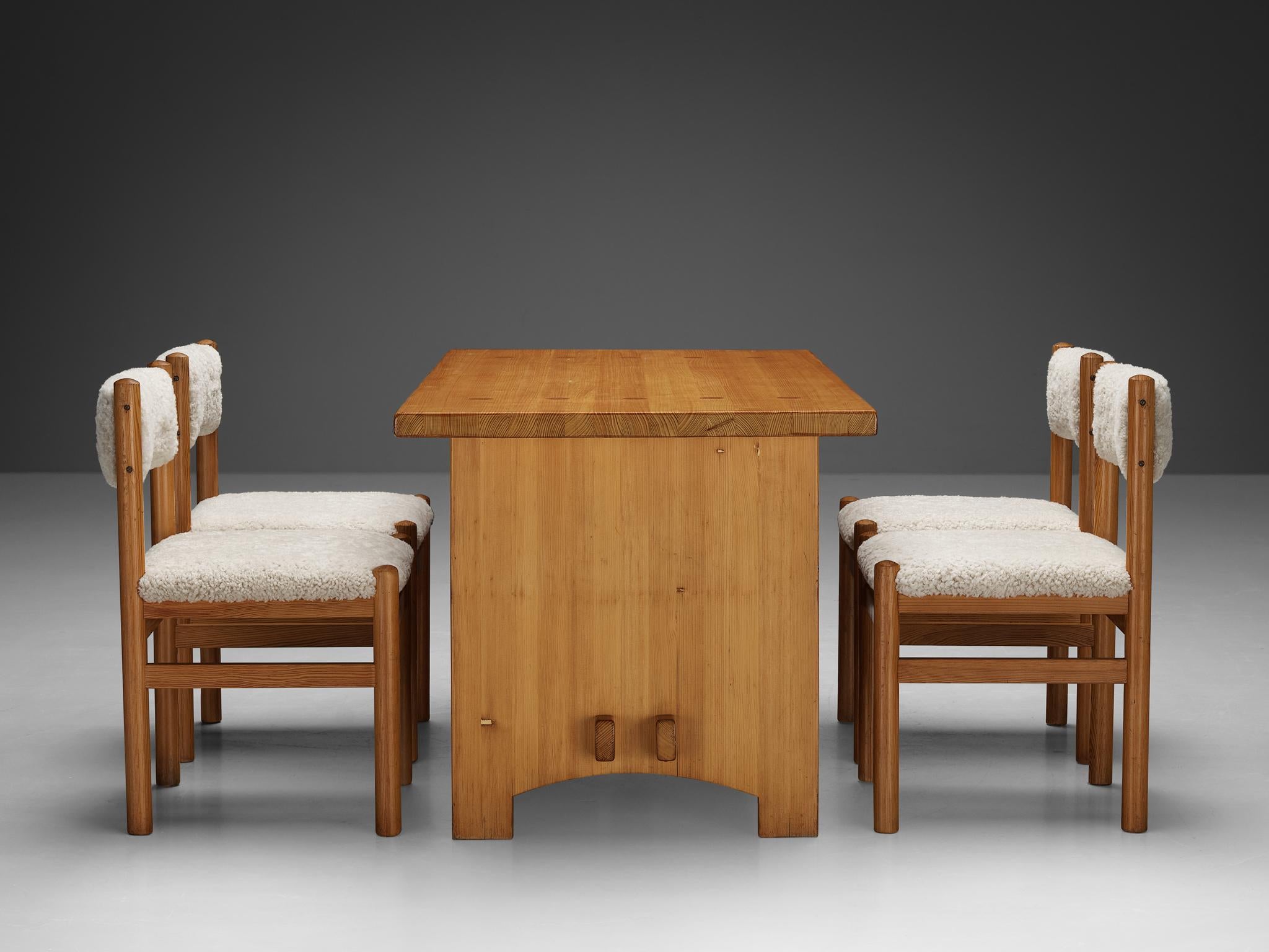 Scandinavian Modern Dining Room Set With Jacob Kielland-Brandt Table and Chairs in Sheepskin