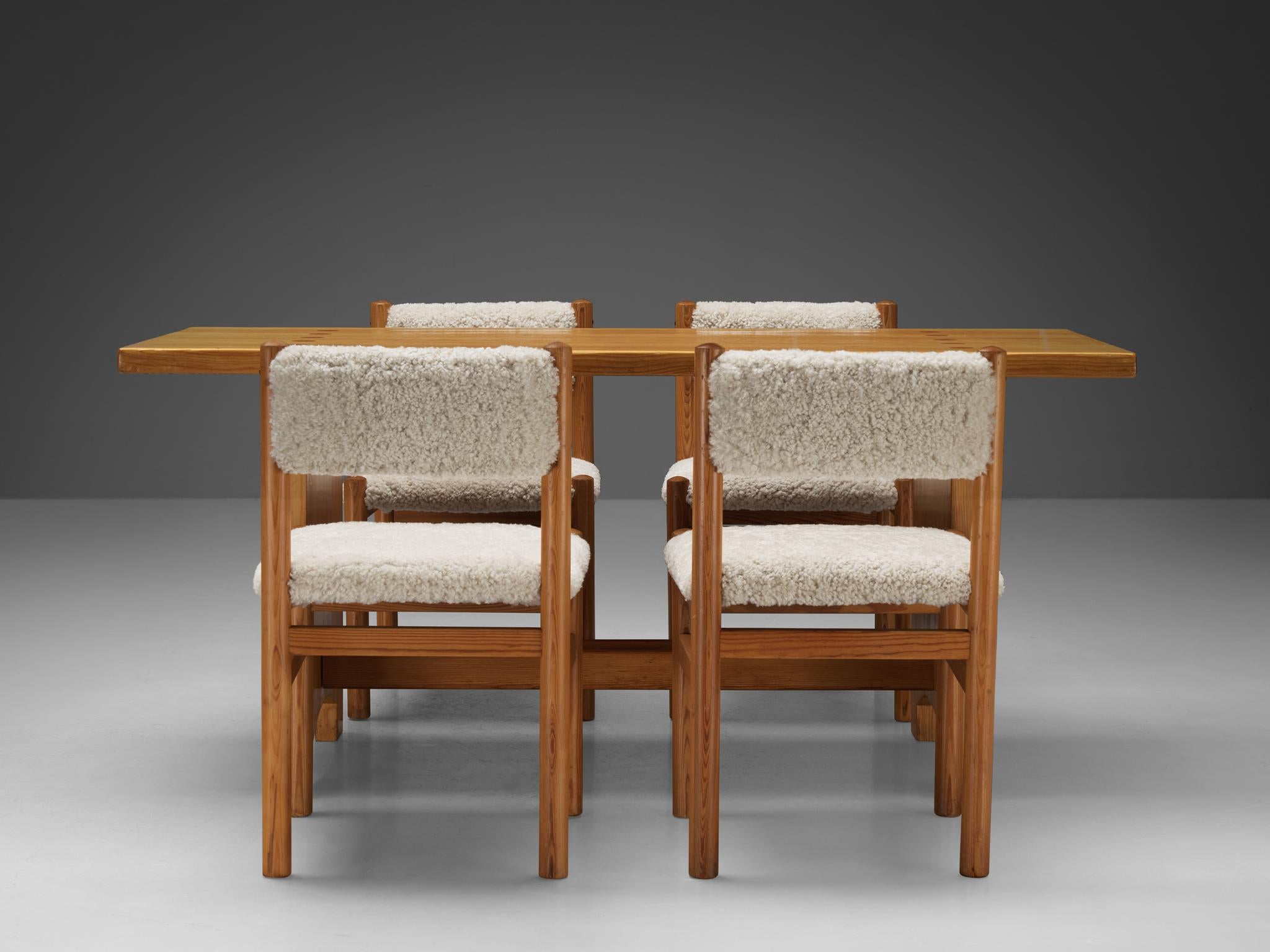 Danish Dining Room Set With Jacob Kielland-Brandt Table and Chairs in Sheepskin