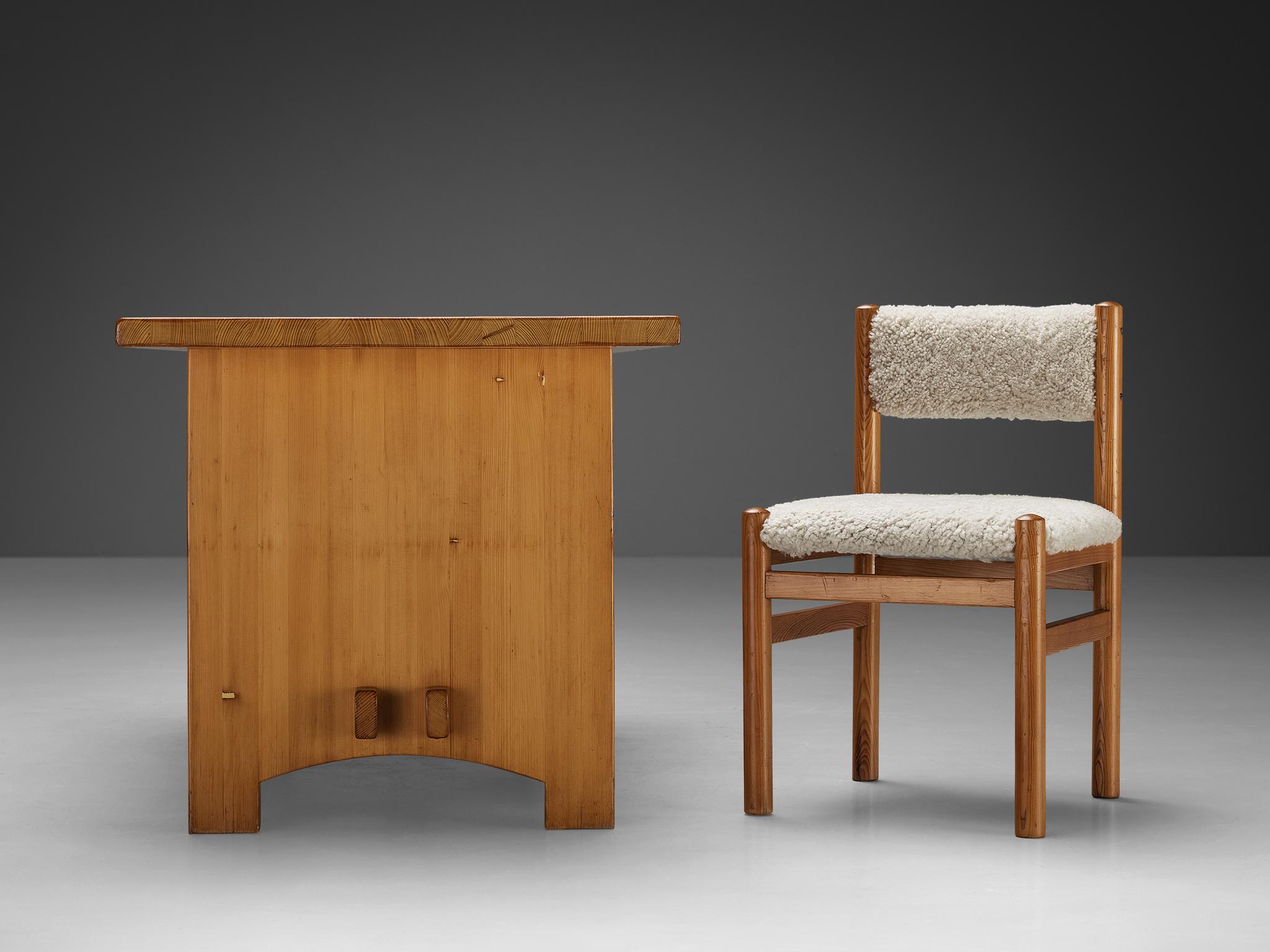 Pine Dining Room Set With Jacob Kielland-Brandt Table and Chairs in Sheepskin