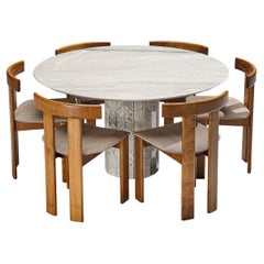 Dining Room Set with Round Marble Table and Six Luigi Vaghi Chairs