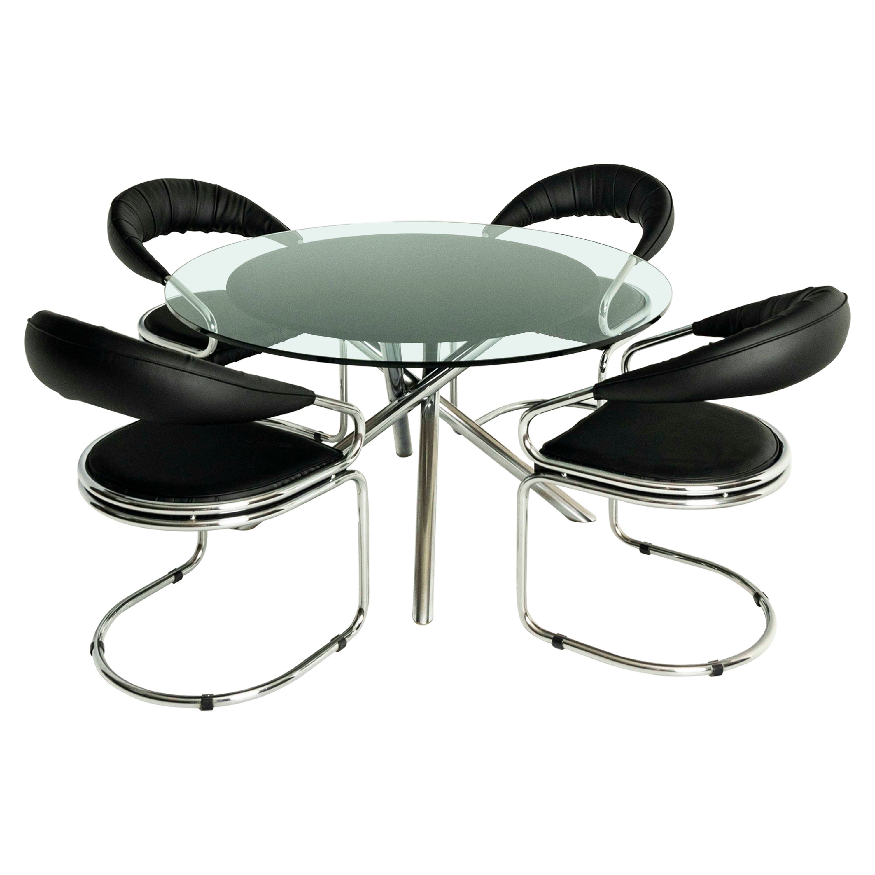 Dining Room Set with Table and Four Chairs by Giotto Stoppino, Italy 1970s