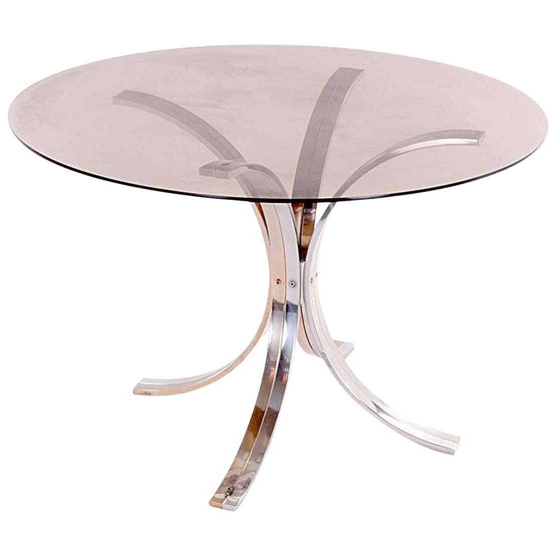 Dining Room Table by Romeo Rega, Chrome, Brass and Tinted Glass, Italy, 1970