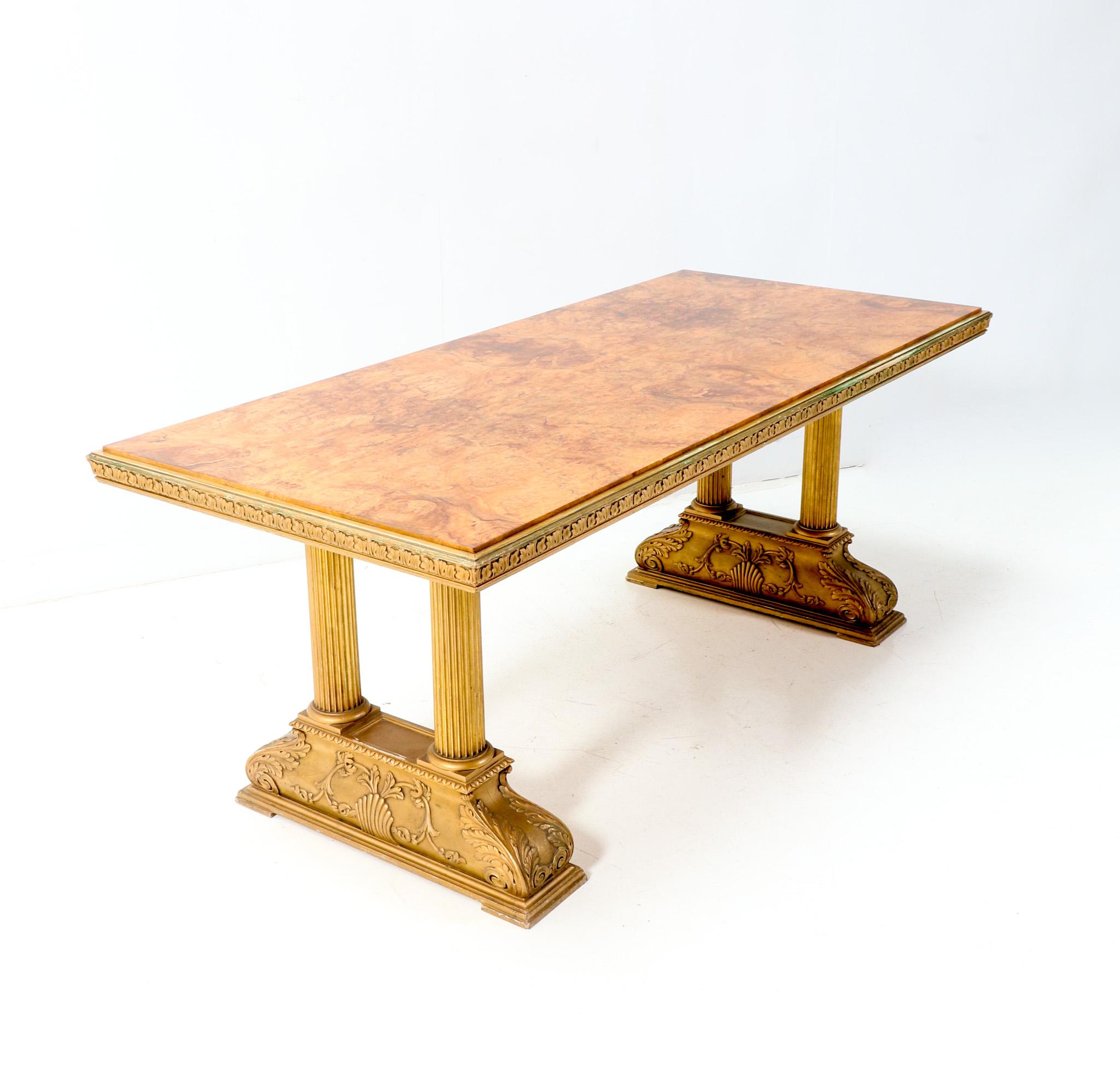 Gilt Dining Room Table Caesar by Axel Einar Hjorth with Original Extensions, 1920s For Sale