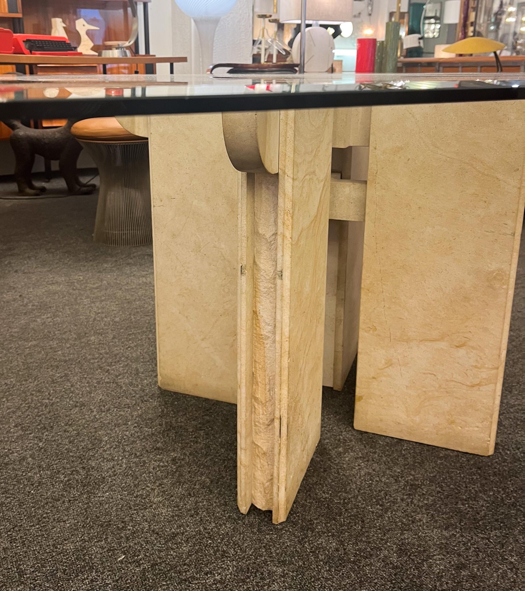 20th Century Dining Room Table in Travertine with Glass Top, Italy, 1970s For Sale