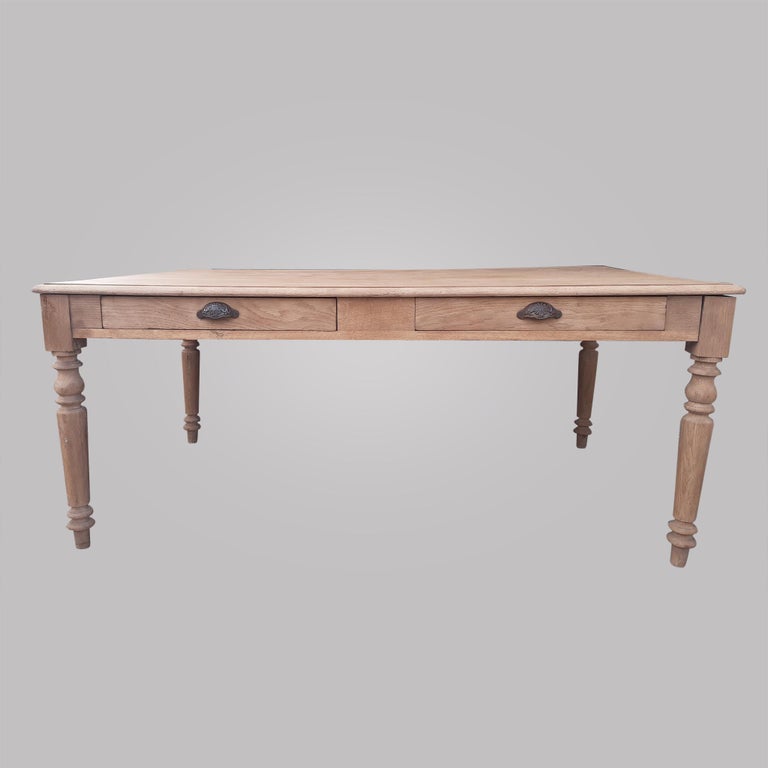 Napoleon III Dining Room Table or Notary's Desk with 4 Raw Pickled Drawers Napoleon Three For Sale