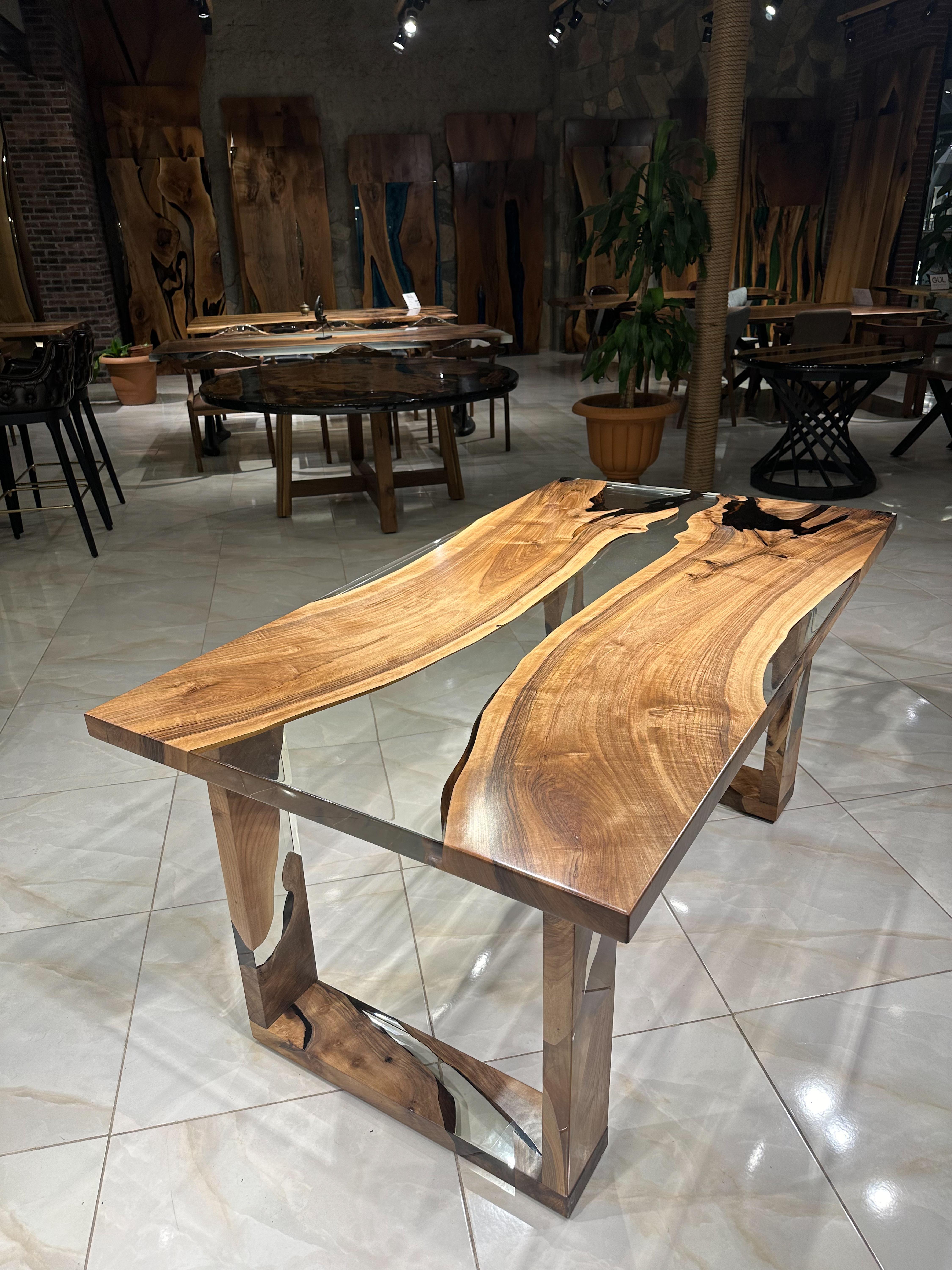 Spazzolato Dining Room Epoxy Wood Table - Custom Furniture - Design Table in vendita