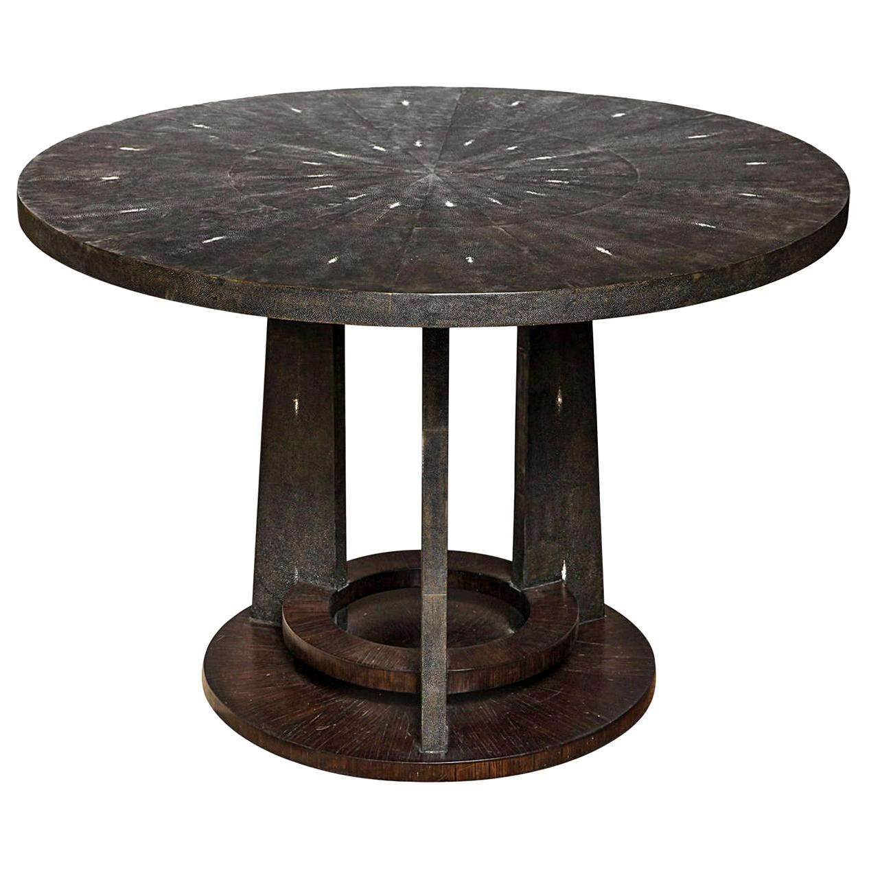 Shagreen Dining Room Table, Palm Wood Base, Contemporary, Antique Black Shagreen