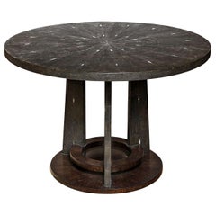 Shagreen Dining Room Table, Palm Wood Base, Contemporary, Antique Black Shagreen