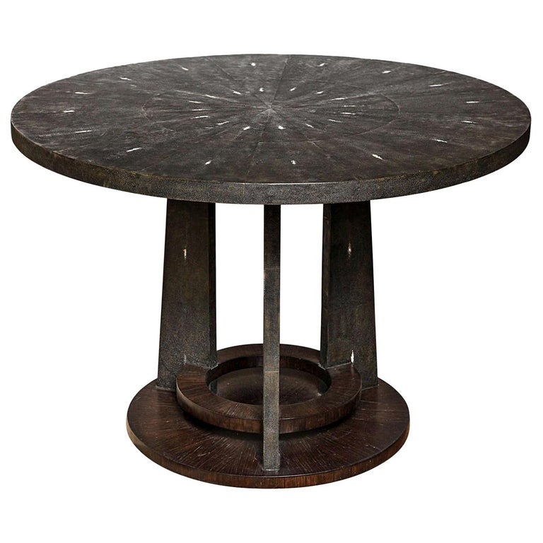 Shagreen Dining Room Table, Palm Wood Base, Antique Black Shagreen, Contemporary For Sale