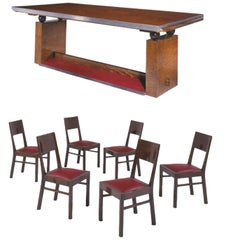 Vintage Dining Room Table with Six Chairs by Françisque Chaleyssin, circa 1928