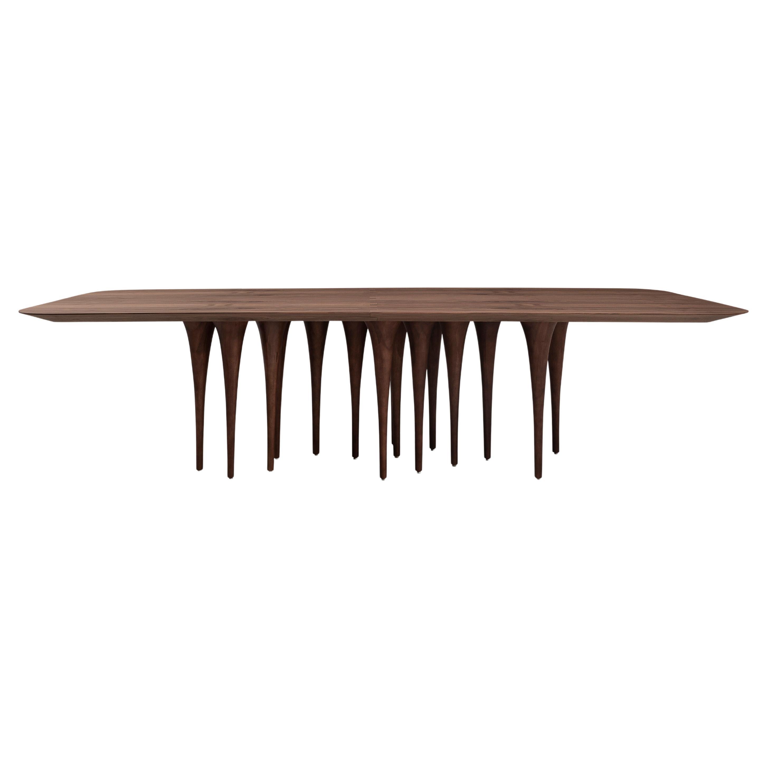 Dining Room Table with Veneered Walnut 98-Inch Top and 12 Legs, Pin Collection