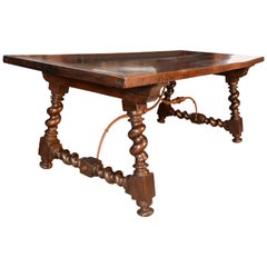 Dining Room Walnut Table with Solomonic Legs, 20th Century