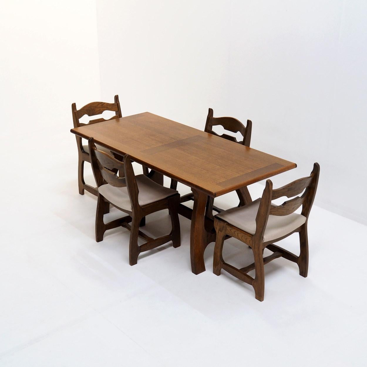 Oak Dining Set by Guillerme & Chambron for “Votre Maison” For Sale