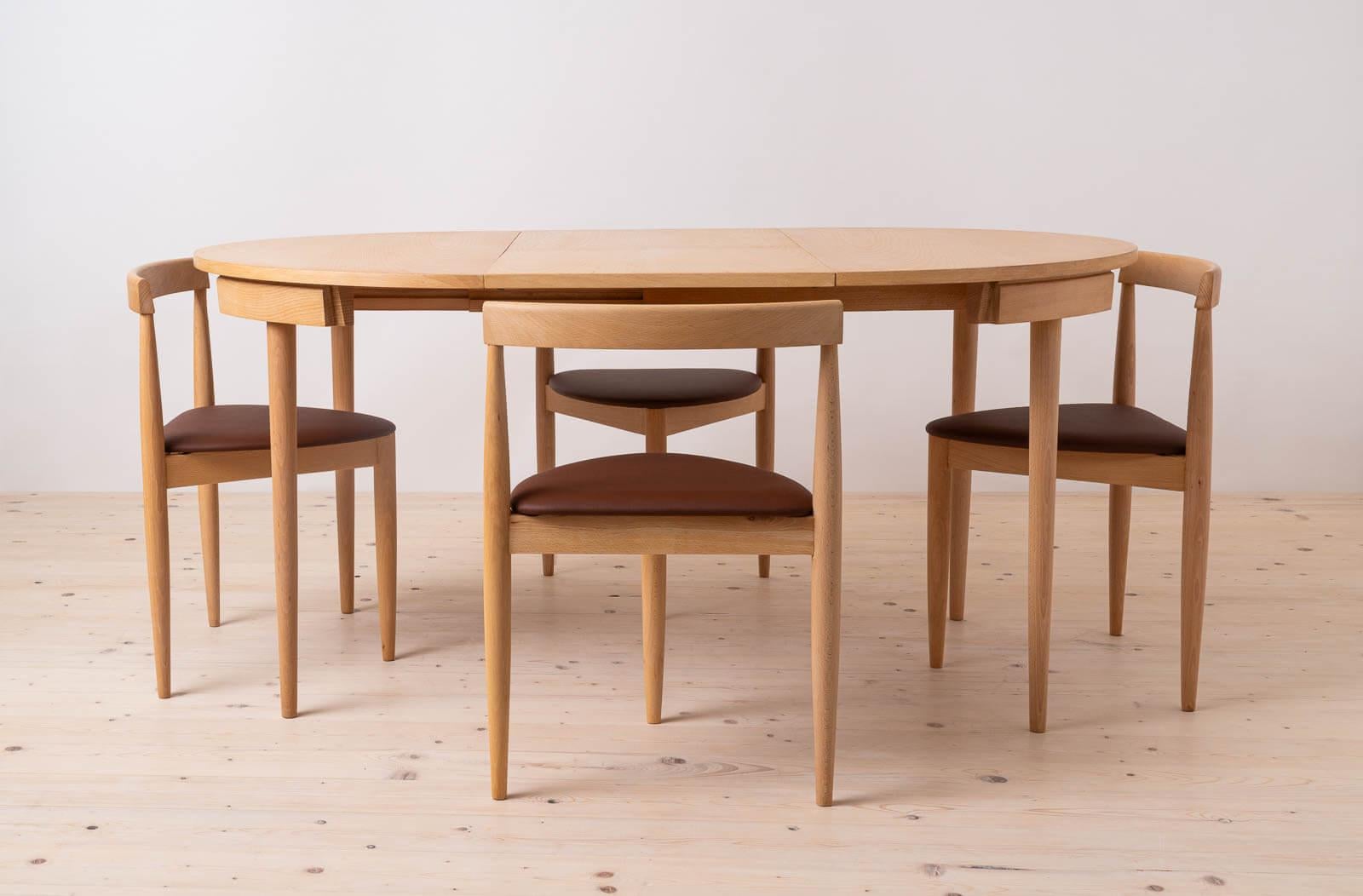 Mid-Century Modern Dining Set by Hans Olsen, 4 Chairs, Round Extendable Table, Danish Modern, 1950s