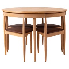 Set da pranzo di Hans Olsen, 4 sedie, tavolo rotondo allungabile, stile moderno danese, anni '50