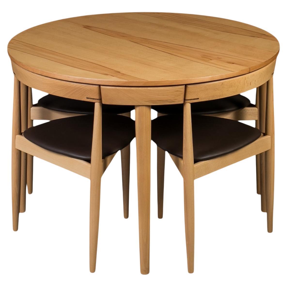 Dining Set by Hans Olsen, 4 Chairs, Round Extendable Table, Danish Modern, 1950s