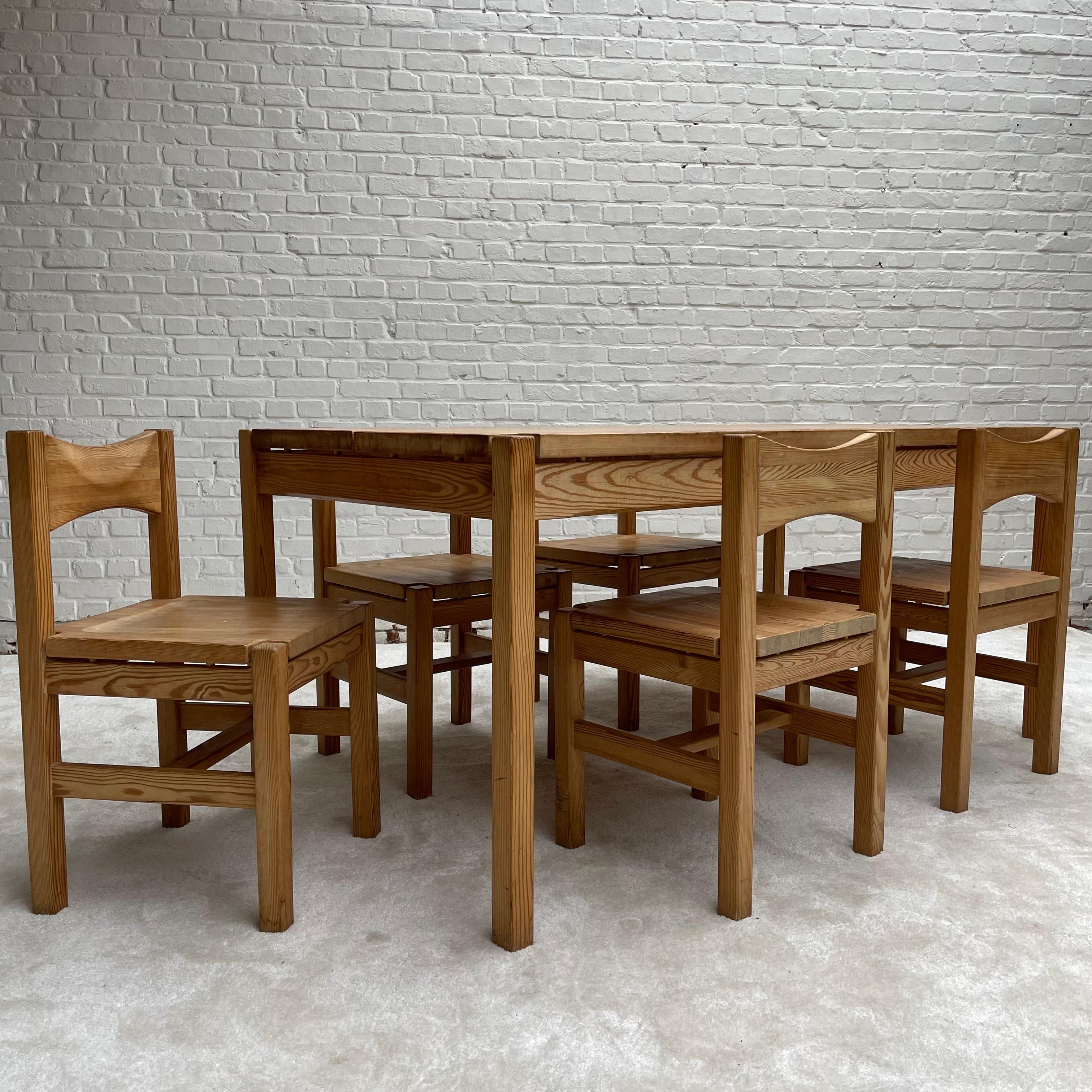 Dining set by Ilmar Tapiovaara for Laukaan Puu Finnland 
It contains 5 chairs and dining table 

Dimensions: 
Table – H 72 x W 120 x D 80 cm 
Chairs – H 72 x W 40 x D 40 x SH 42

The whole set is in very good conditions. Lightly used, with