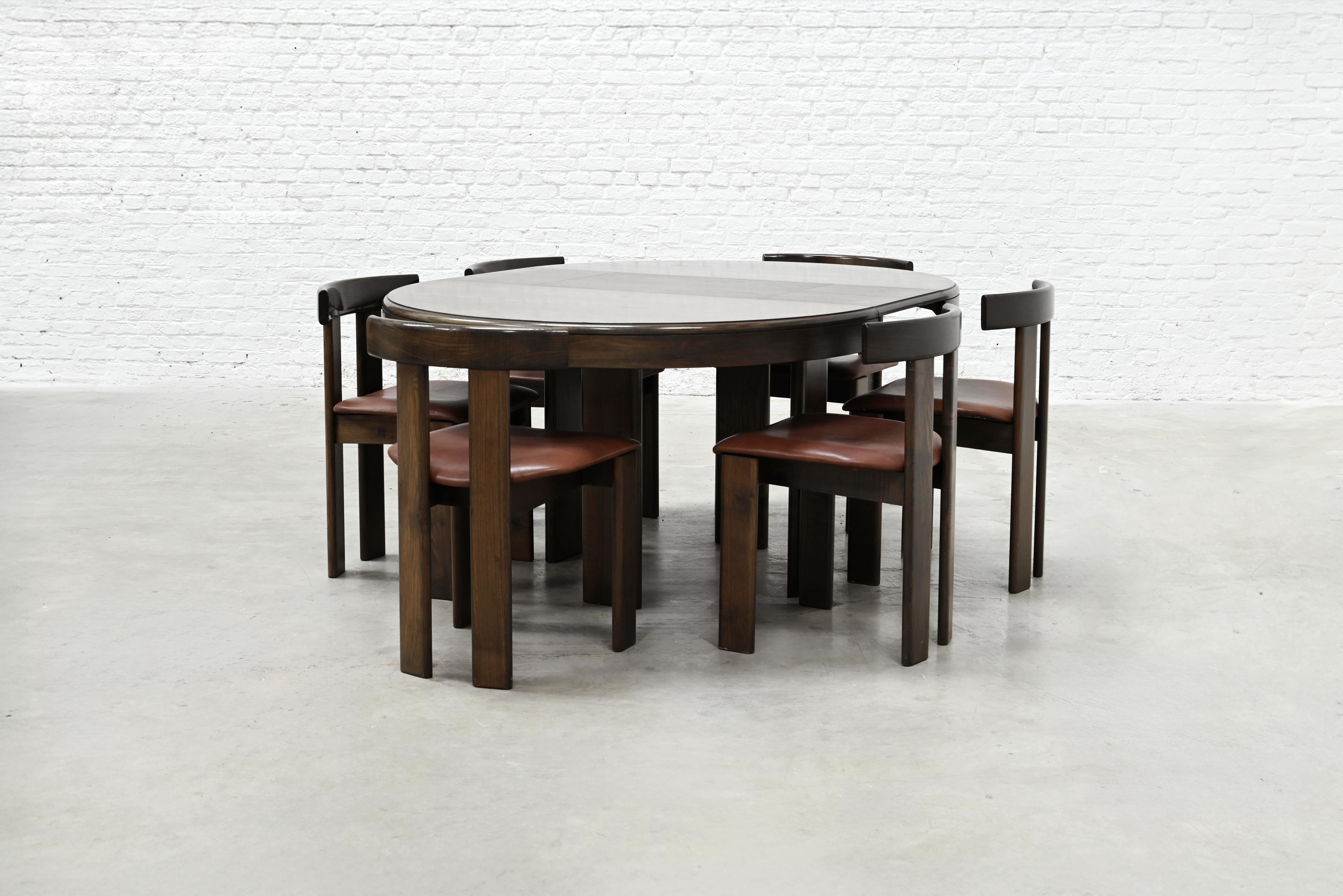 Dining Set by Luigi Vaghi for Former with Six Leather Chairs, Italy 1960's For Sale 4