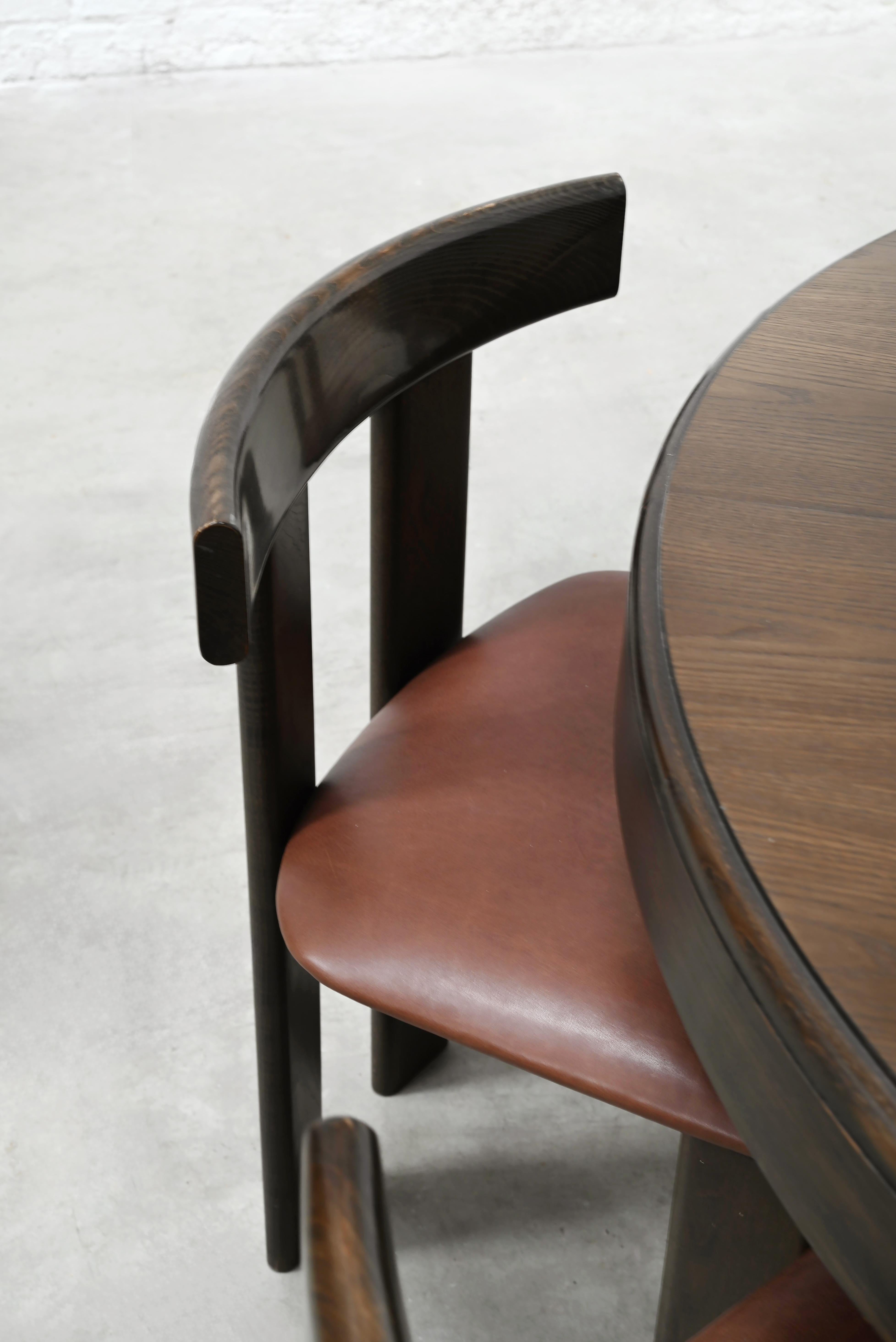 Mid-Century Modern Dining Set by Luigi Vaghi for Former with Six Leather Chairs, Italy 1960's For Sale