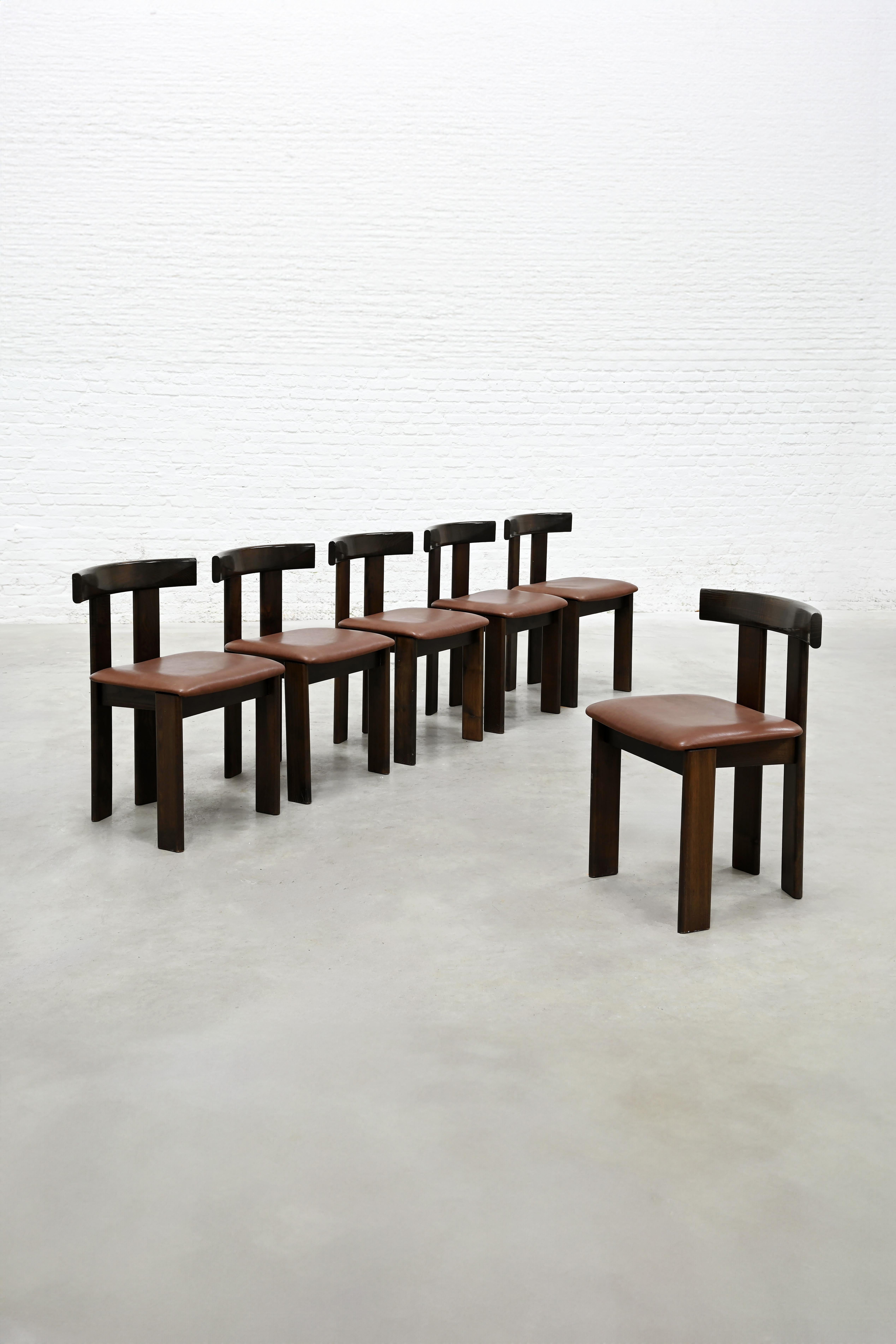 Italian Dining Set by Luigi Vaghi for Former with Six Leather Chairs, Italy 1960's For Sale
