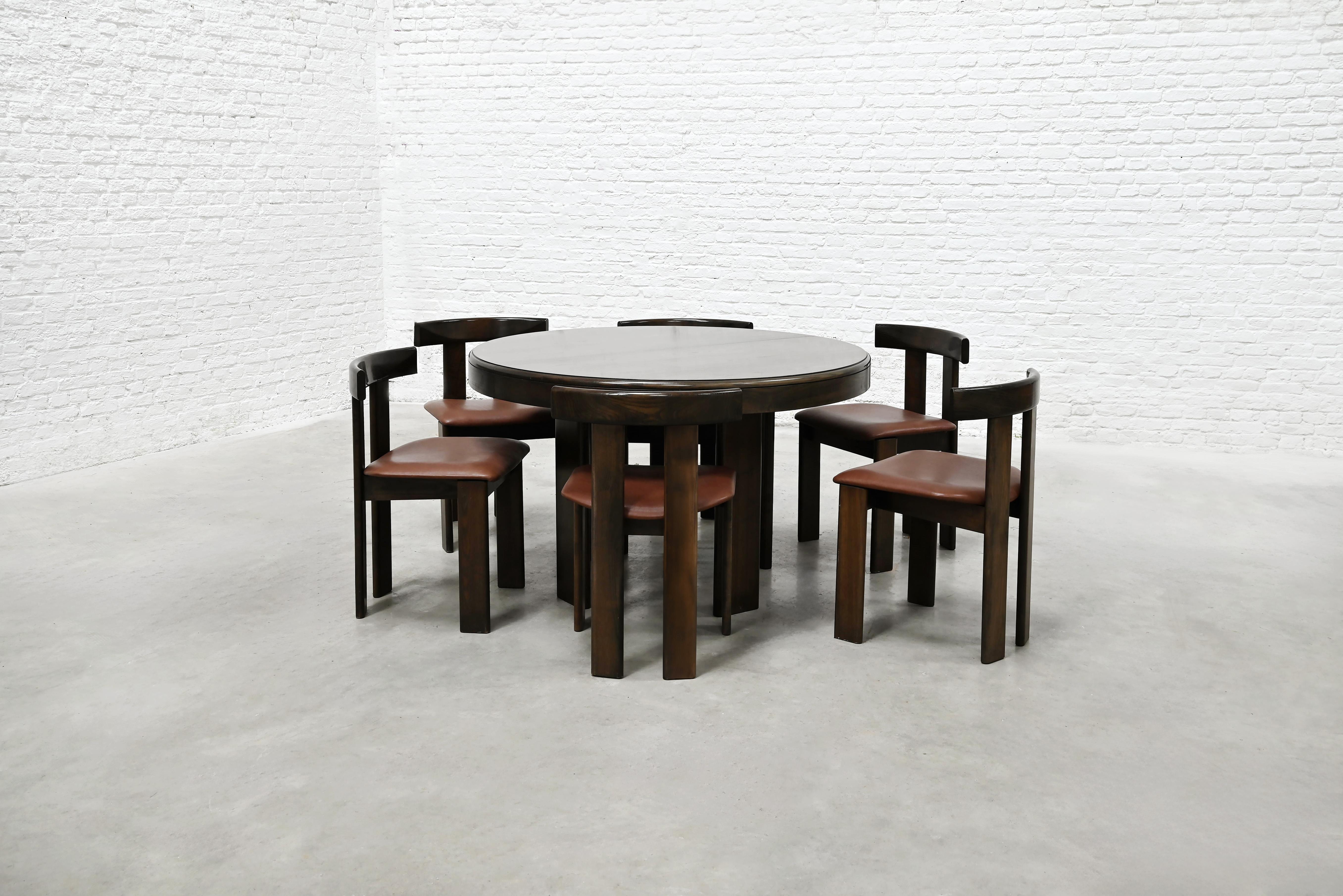 Dining Set by Luigi Vaghi for Former with Six Leather Chairs, Italy 1960's For Sale 1