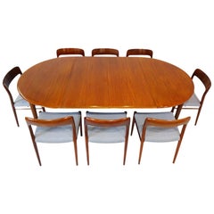 Dining Set - Danish Midcentury Teak table and 8 chairs by Niels Otto Moller