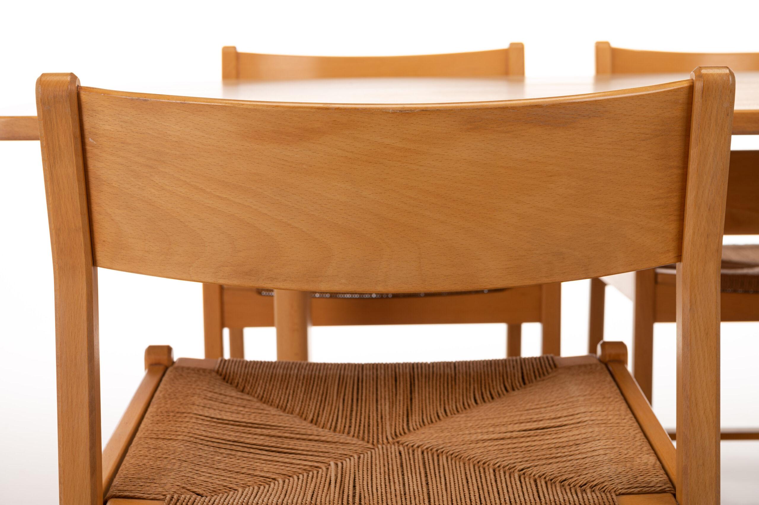 Dining Set in Beech and Papercord by Børge Mogensen for C.M. Madsen, Denmark In Good Condition For Sale In Ranst, VAN