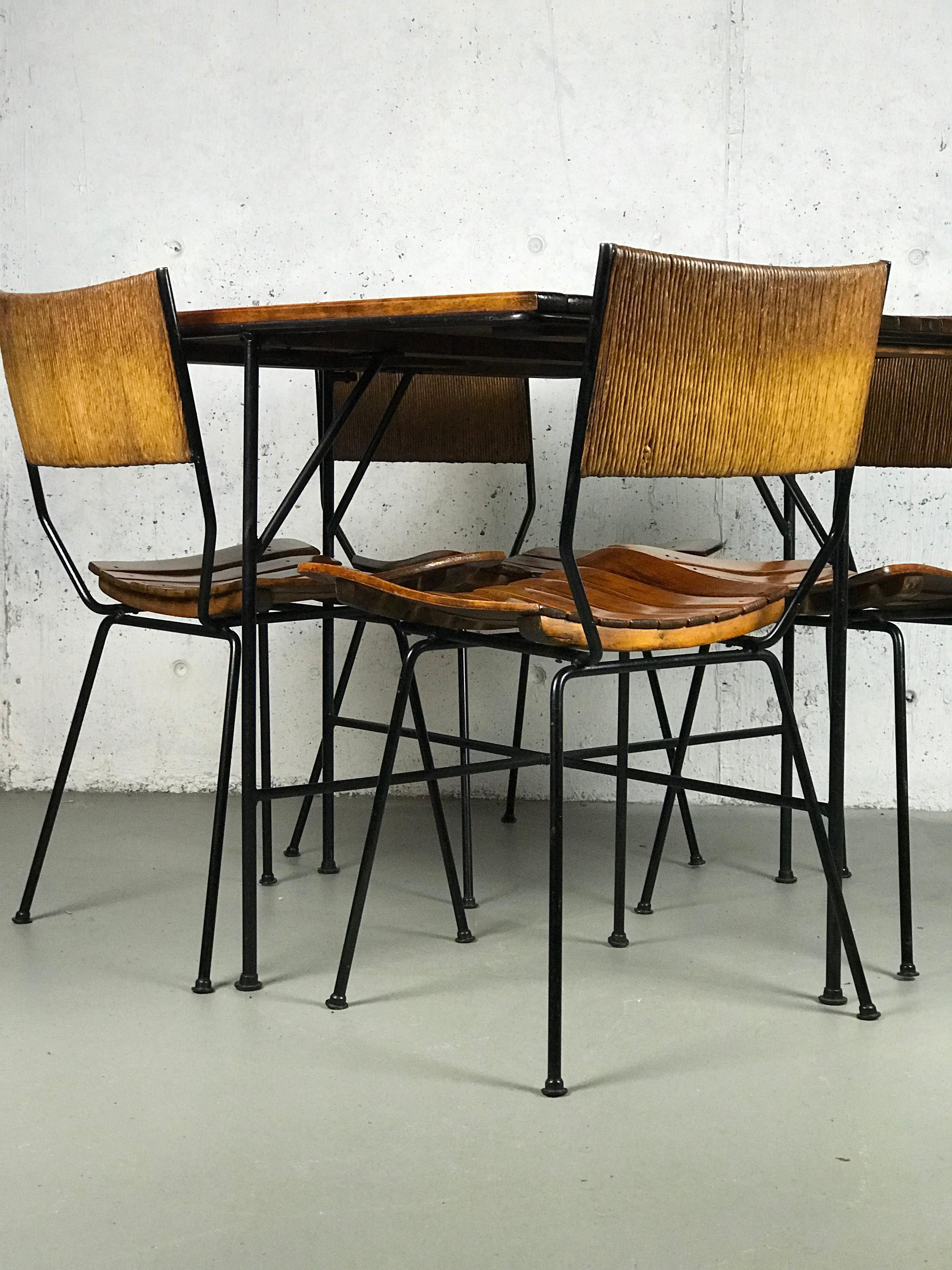 Mid-Century Modern (2) Dining Chairs in Iron Wood and Rope by Arthur Umanoff for Raymor