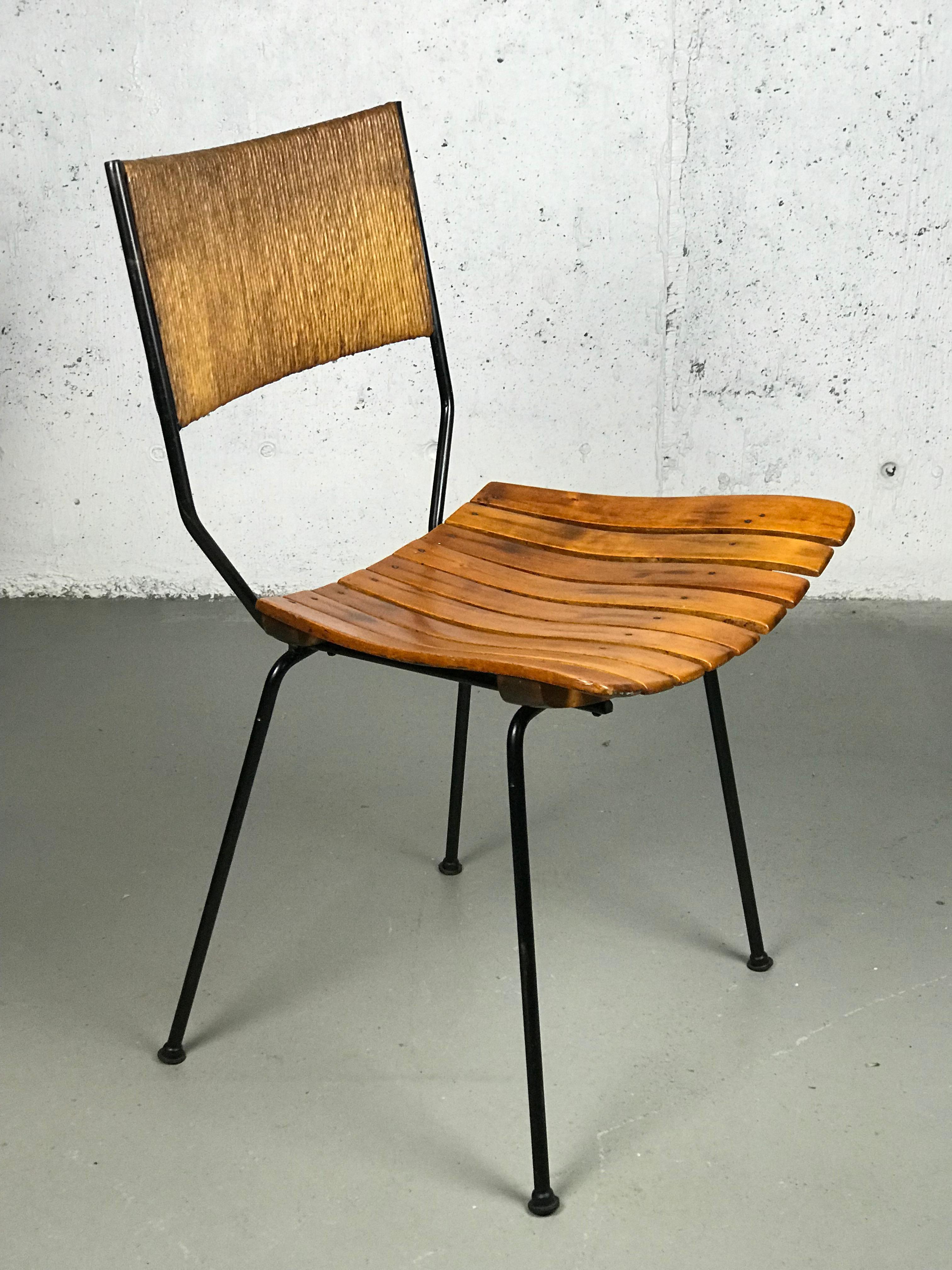 Mid-20th Century (2) Dining Chairs in Iron Wood and Rope by Arthur Umanoff for Raymor