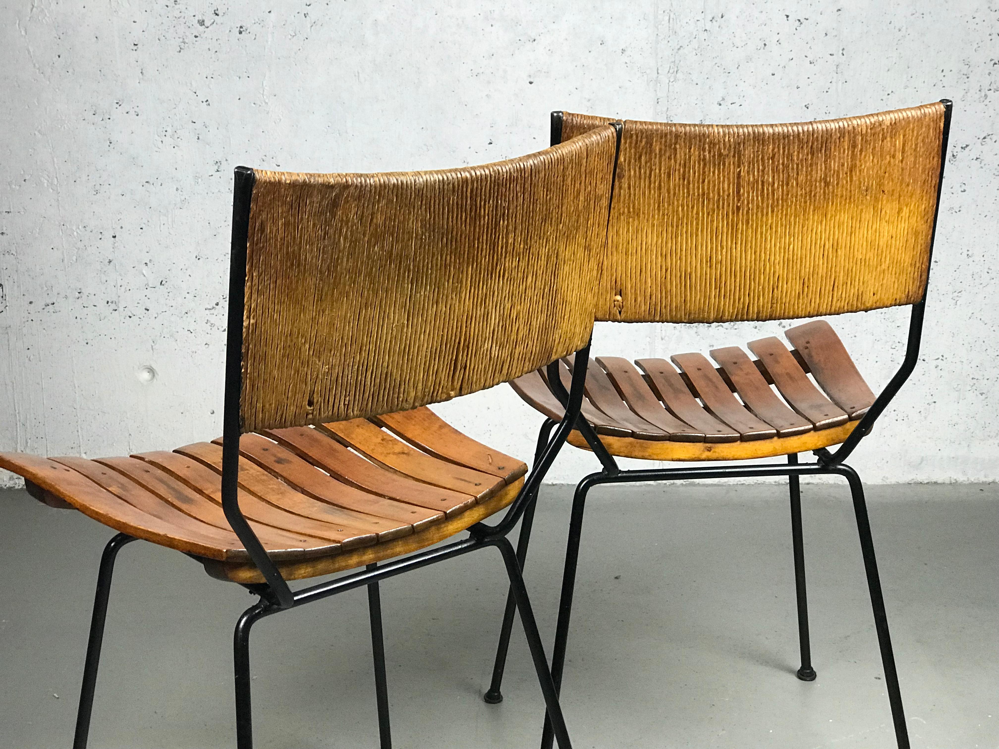 (2) Dining Chairs in Iron Wood and Rope by Arthur Umanoff for Raymor 3