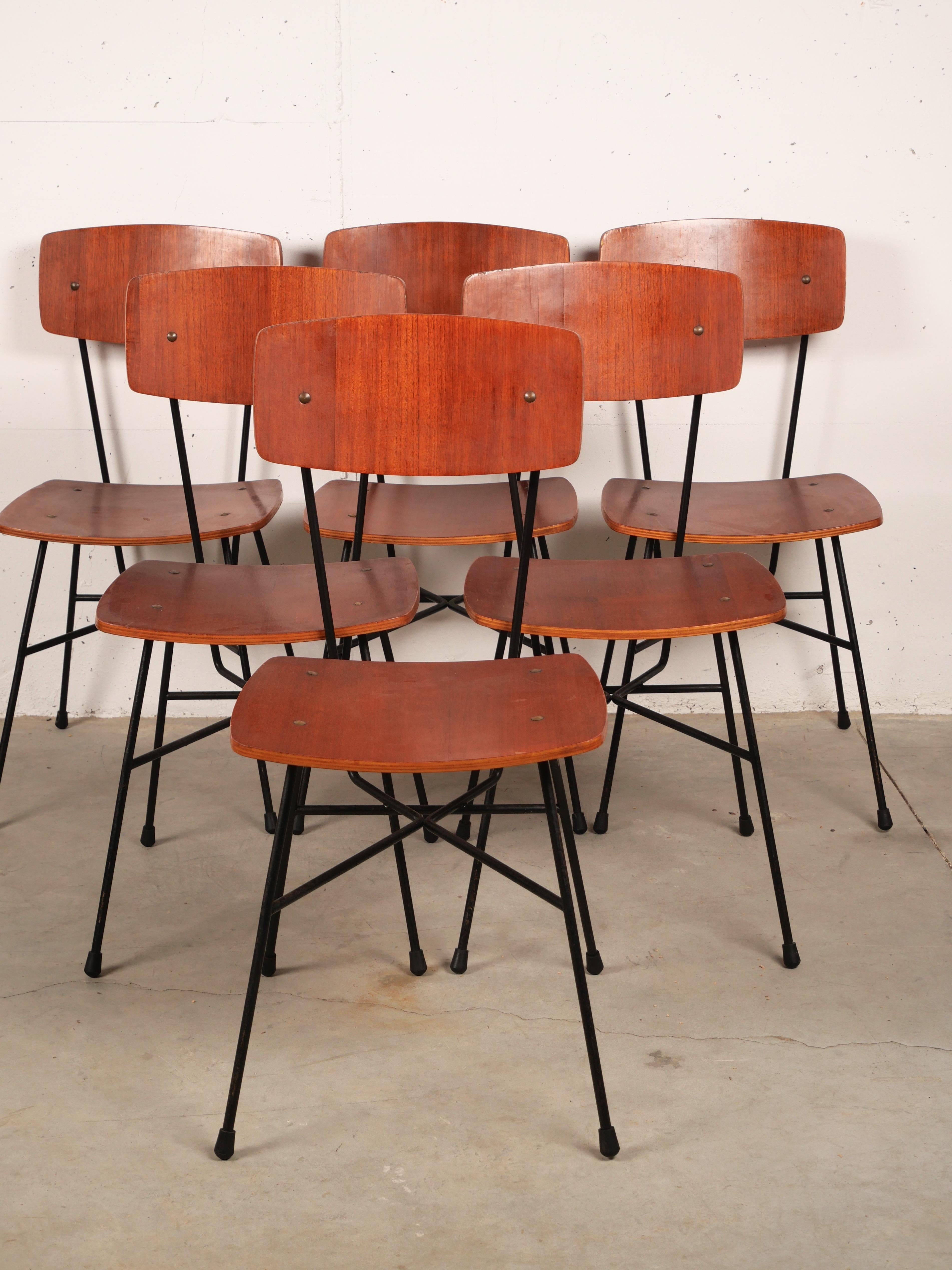 Dining Set Leonardo Fiori, Teak Wood and Metal, Prod I.S.A., Italy, 1950 For Sale 4