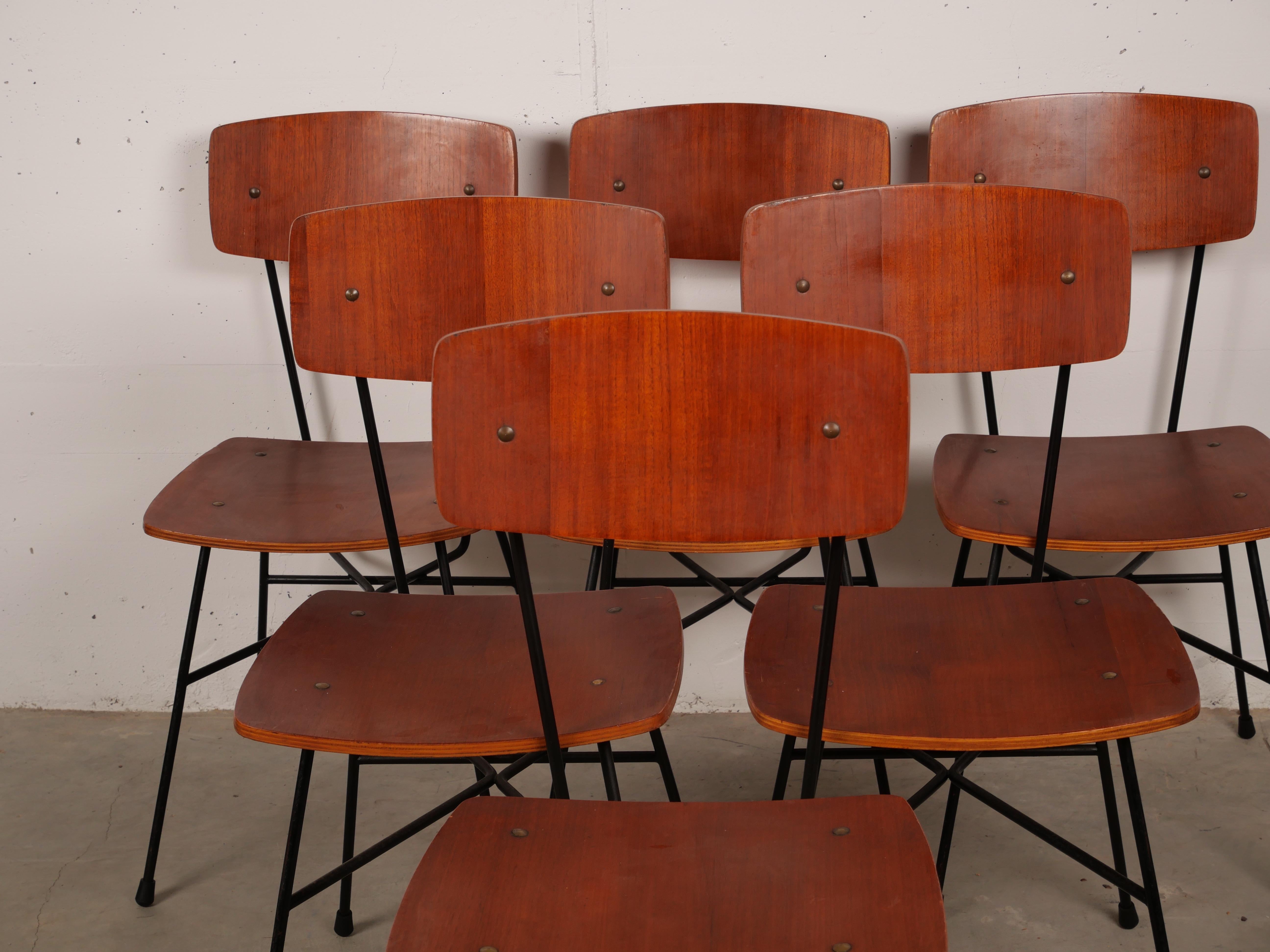 Ensemble de salle à manger Leonardo Fiori, bois de teck et métal, Prod I.S.A., Italie, 1950 en vente 7