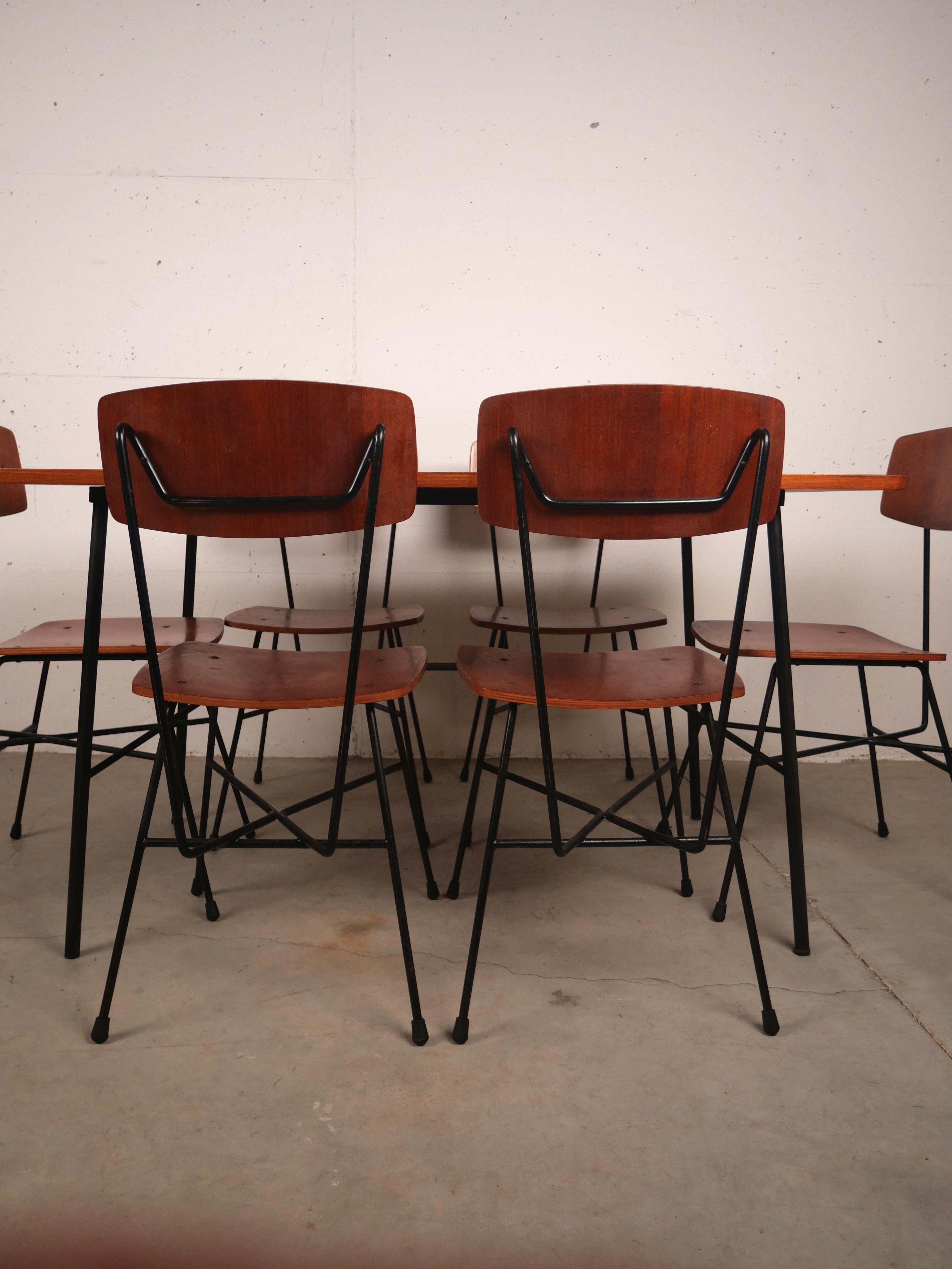 Ensemble de salle à manger Leonardo Fiori, bois de teck et métal, Prod I.S.A., Italie, 1950 en vente 9