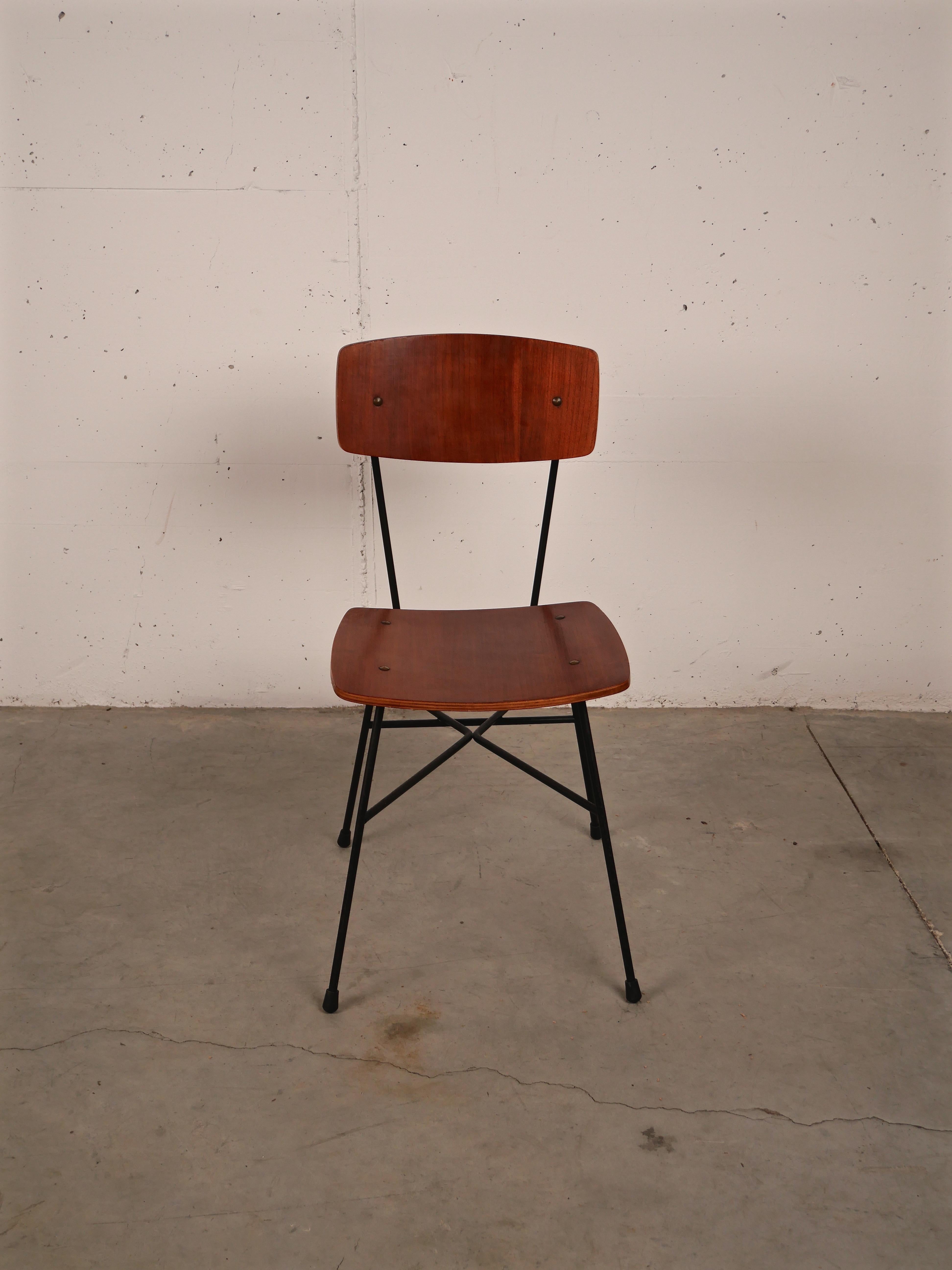 Ensemble de salle à manger Leonardo Fiori, bois de teck et métal, Prod I.S.A., Italie, 1950 en vente 2