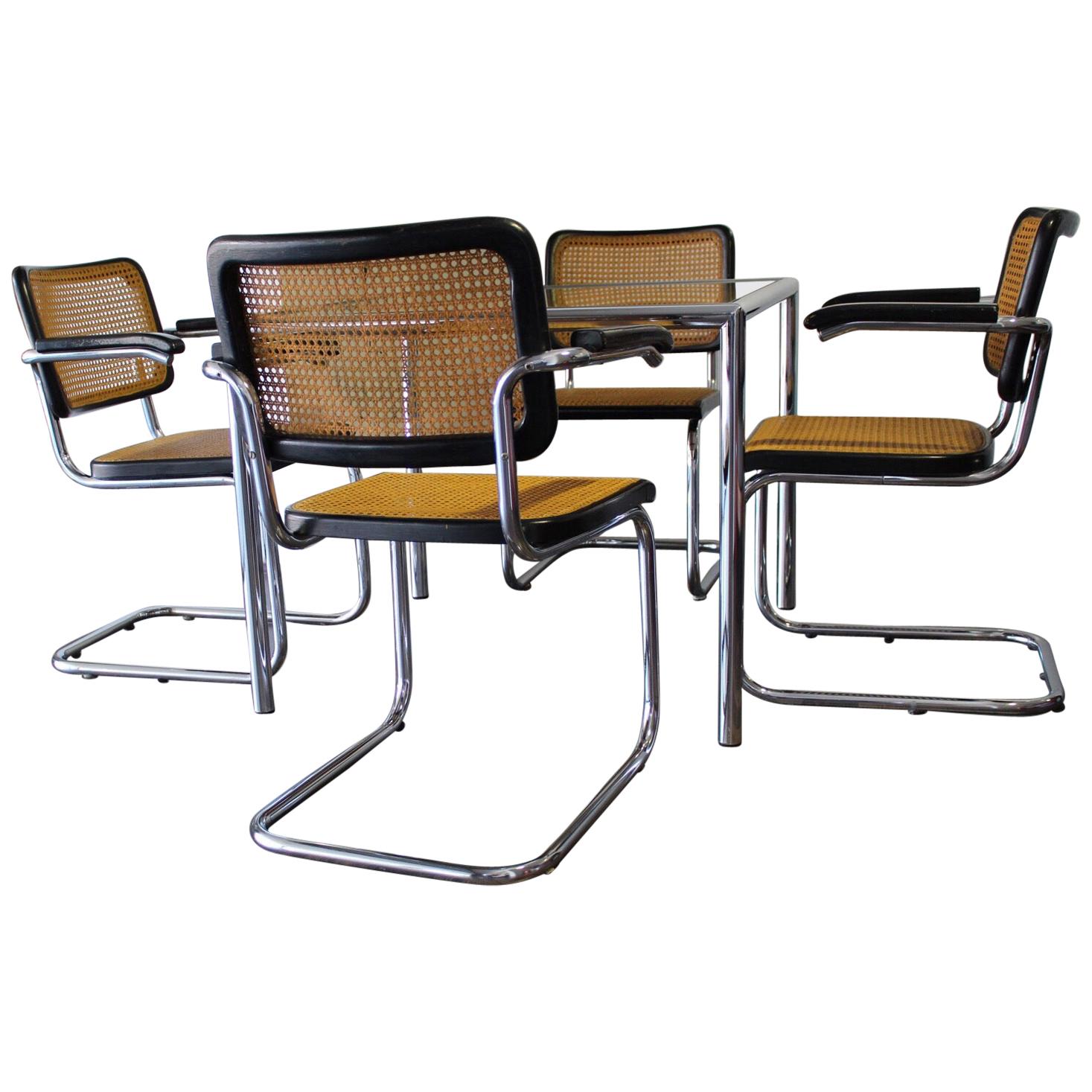 Dining Set of 4 Cesca Chairs and Table by Marcel Breuer for Thonet