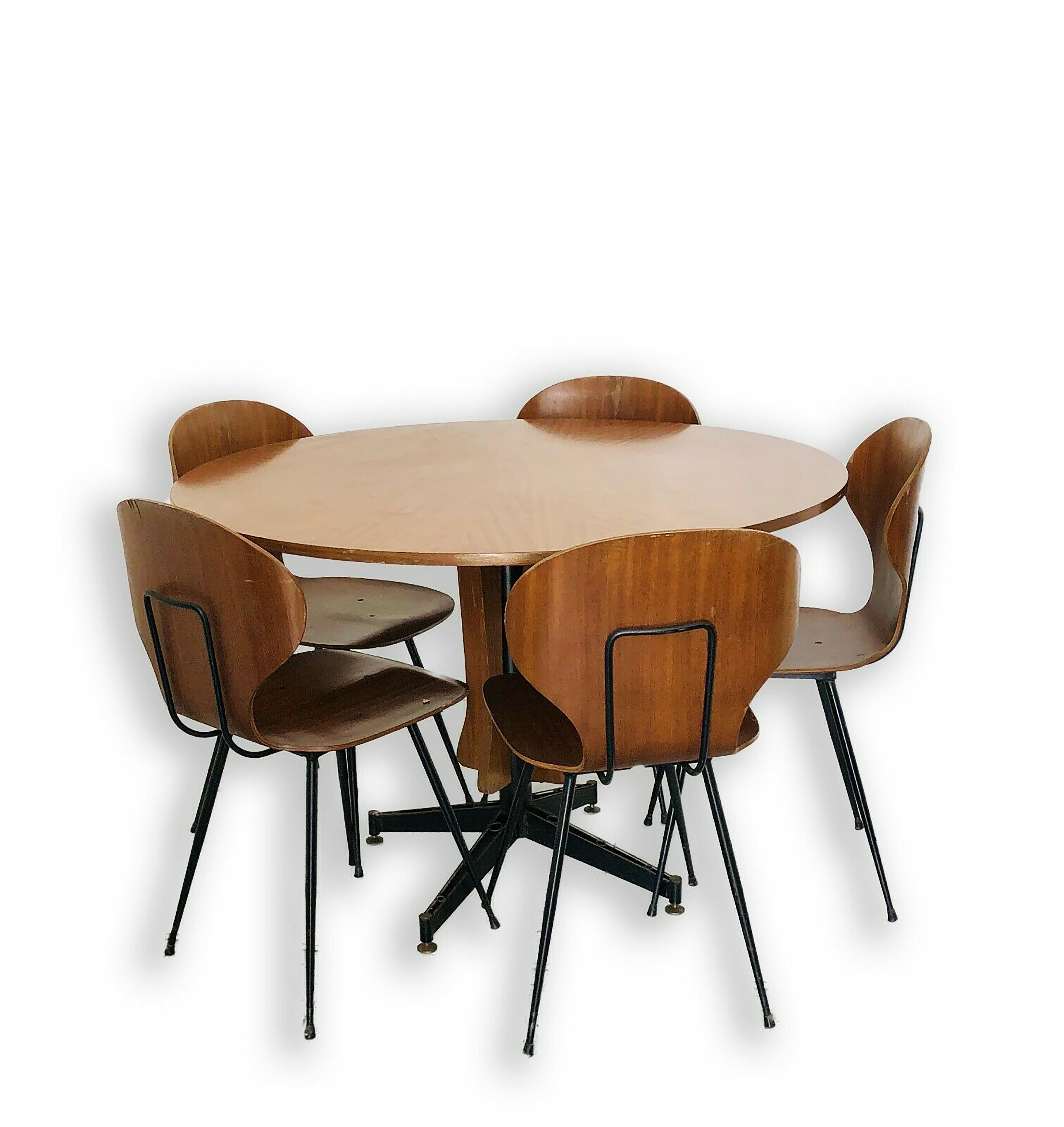 Mid-Century Modern Dining Set of Table and Five Chairs, by Carlo Ratti, Italy, 1950s