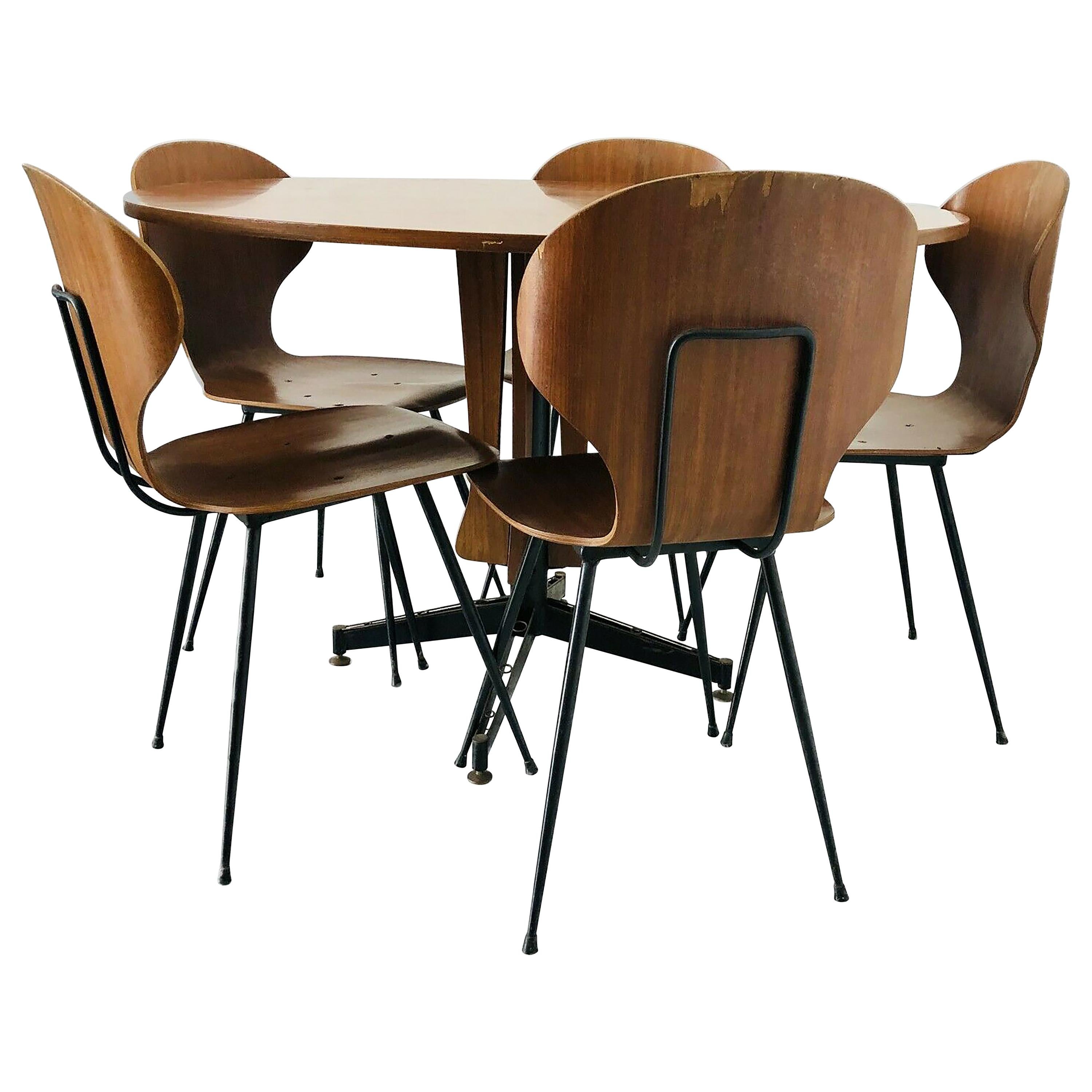 Dining Set of Table and Five Chairs, by Carlo Ratti, Italy, 1950s