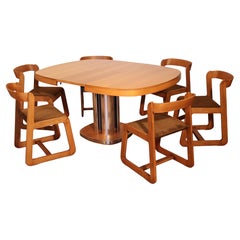 Willy Rizzo Dining Set for Sabot, Extendable Table and Six Chairs, Italy, 1970s