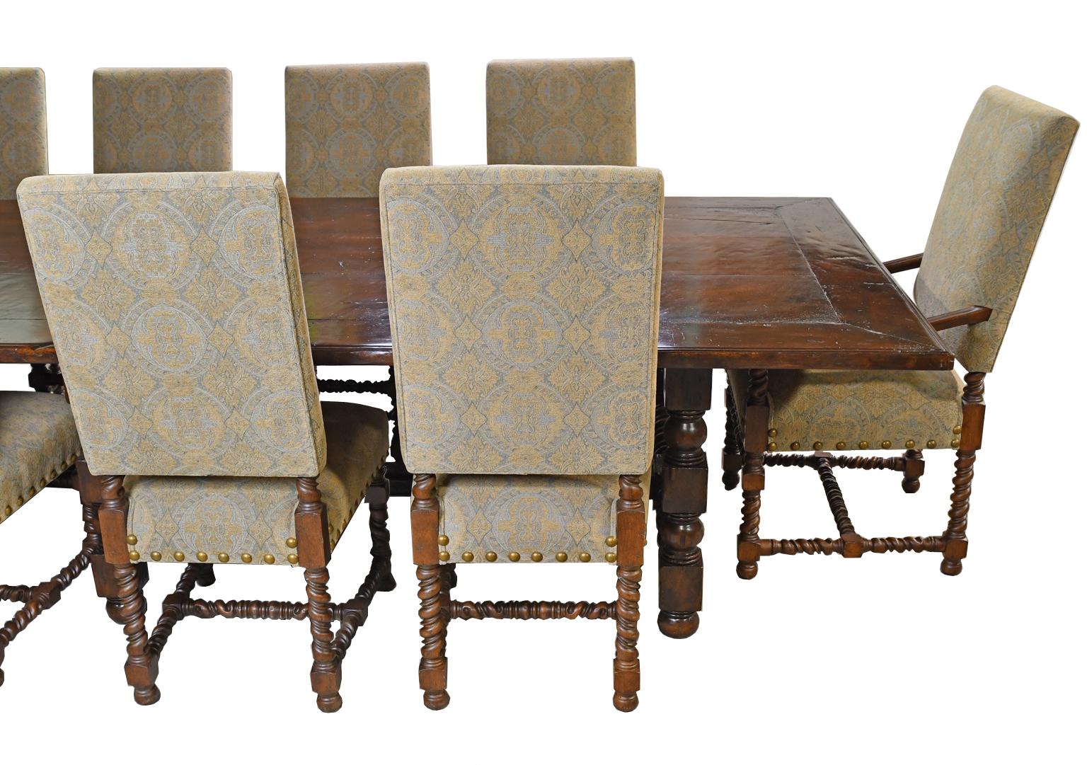Dining Set with 12' Long Mahogany Table & 10 Upholstered Chairs with Turned Legs 6