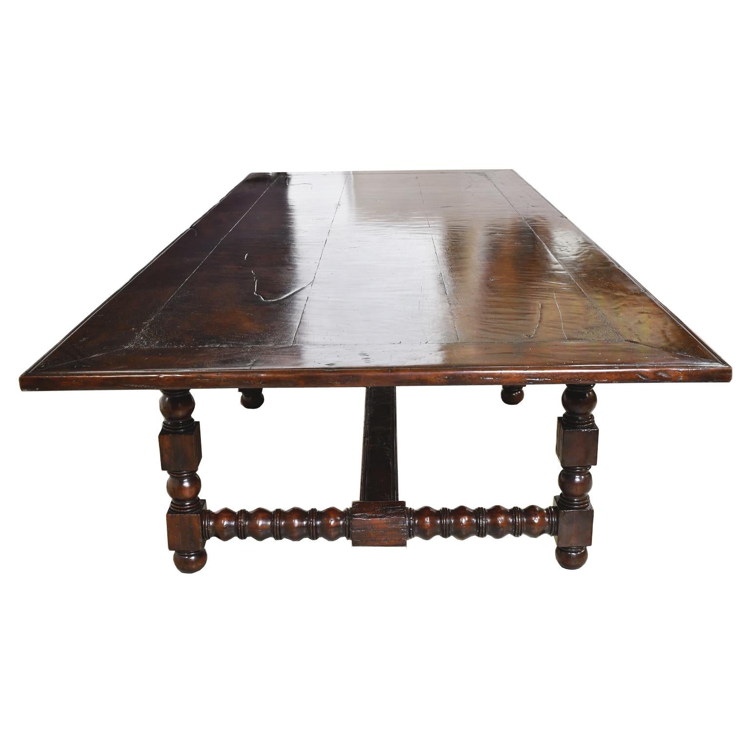 American Dining Set with 12' Long Mahogany Table & 10 Upholstered Chairs with Turned Legs