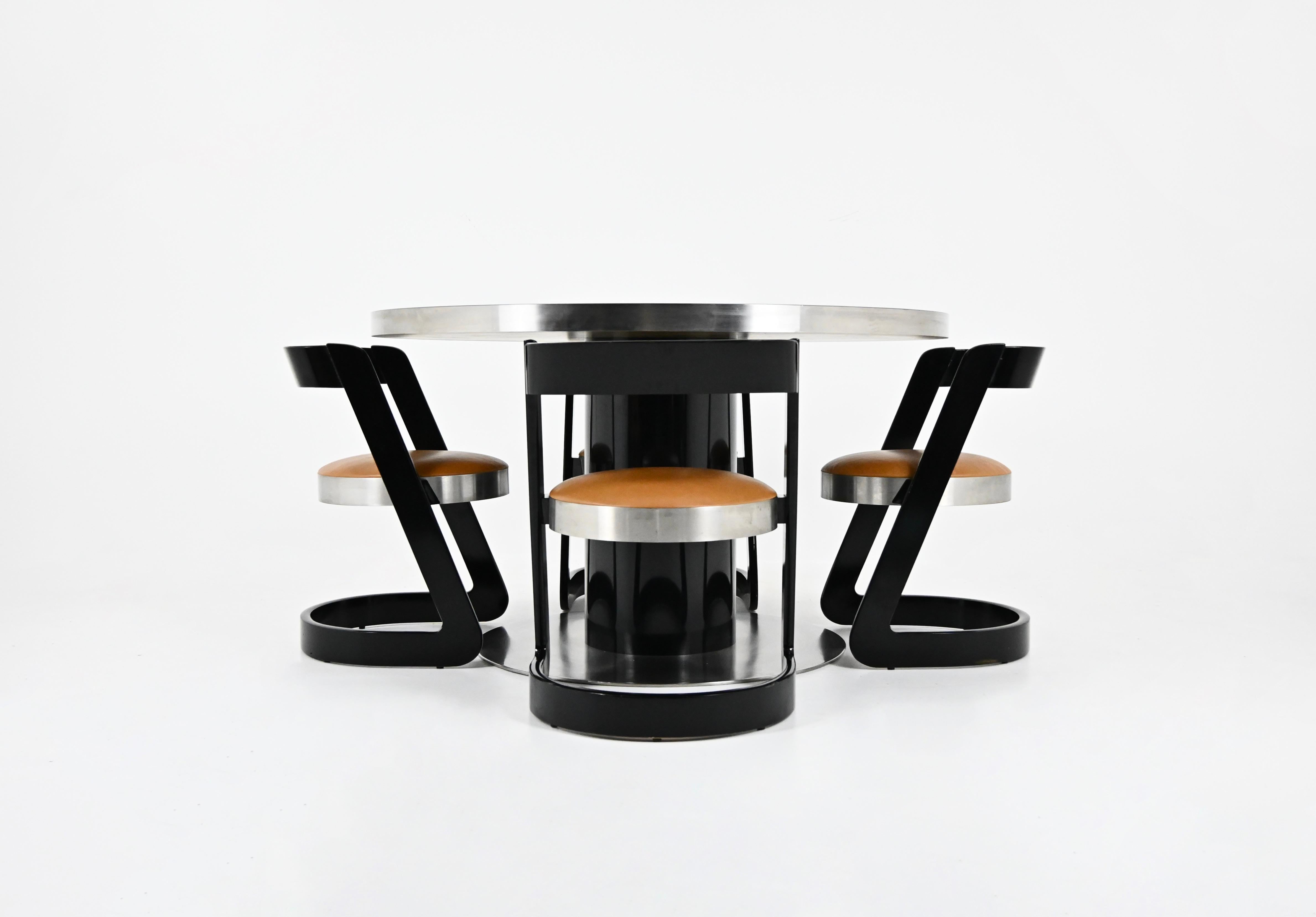 Mid-Century Modern Ensemble de salle à manger avec 4 chaises et 1 table par Willy Rizzo pour Mario Sabot, 1970