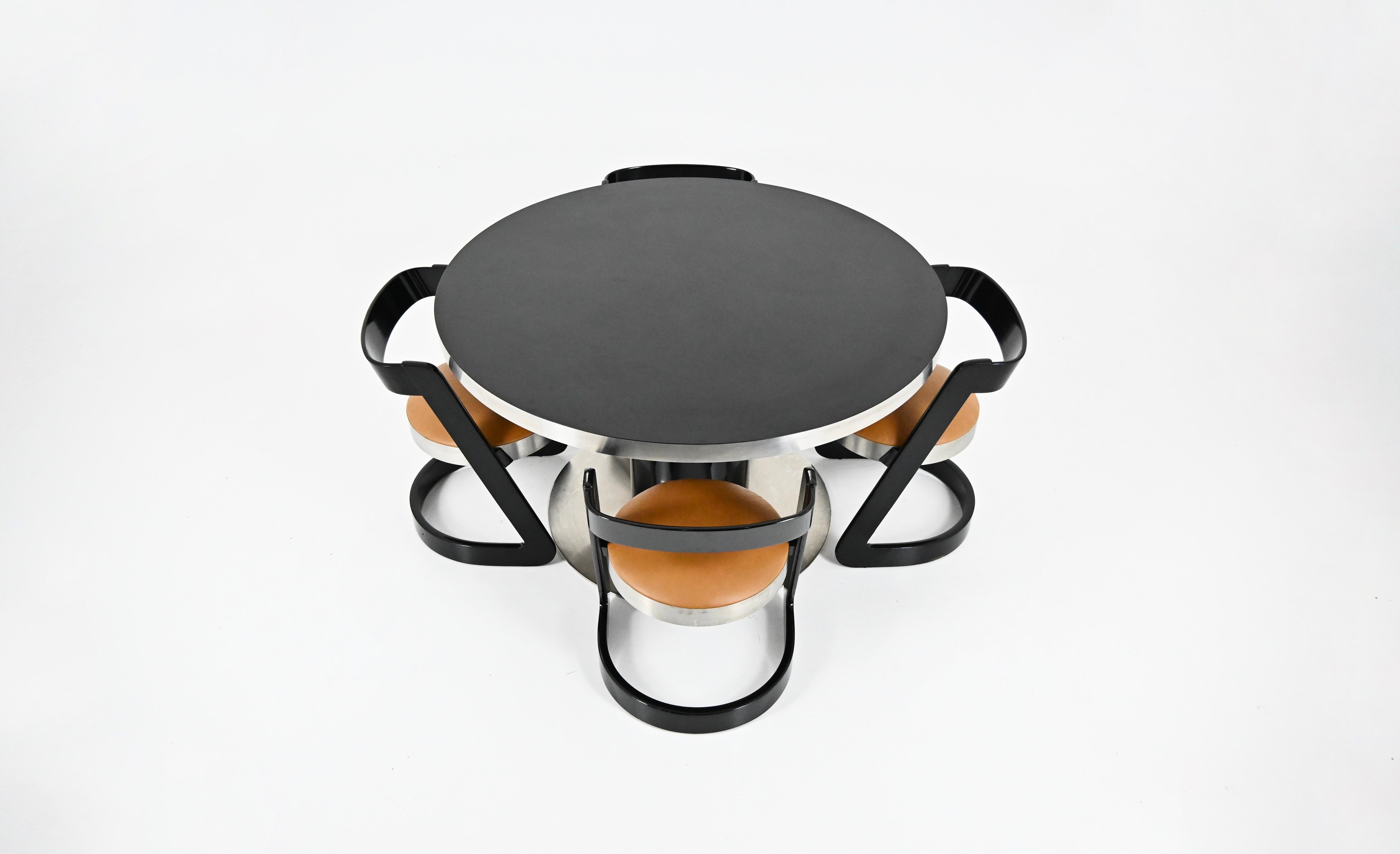 italien Ensemble de salle à manger avec 4 chaises et 1 table par Willy Rizzo pour Mario Sabot, 1970
