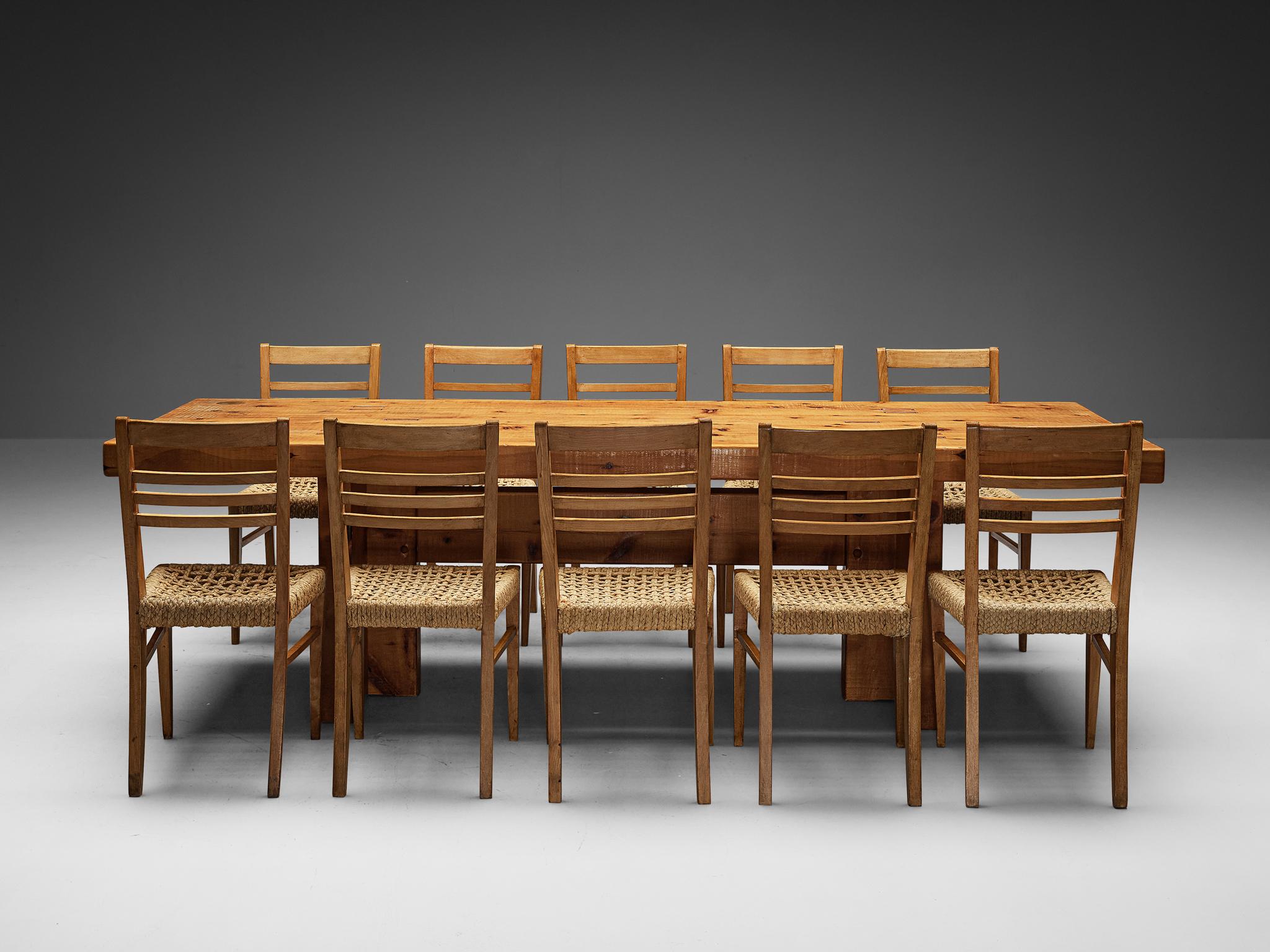 Mid-20th Century Dining Set with Adrien Audoux & Frida Minet Chairs and Rivadossi Table  For Sale