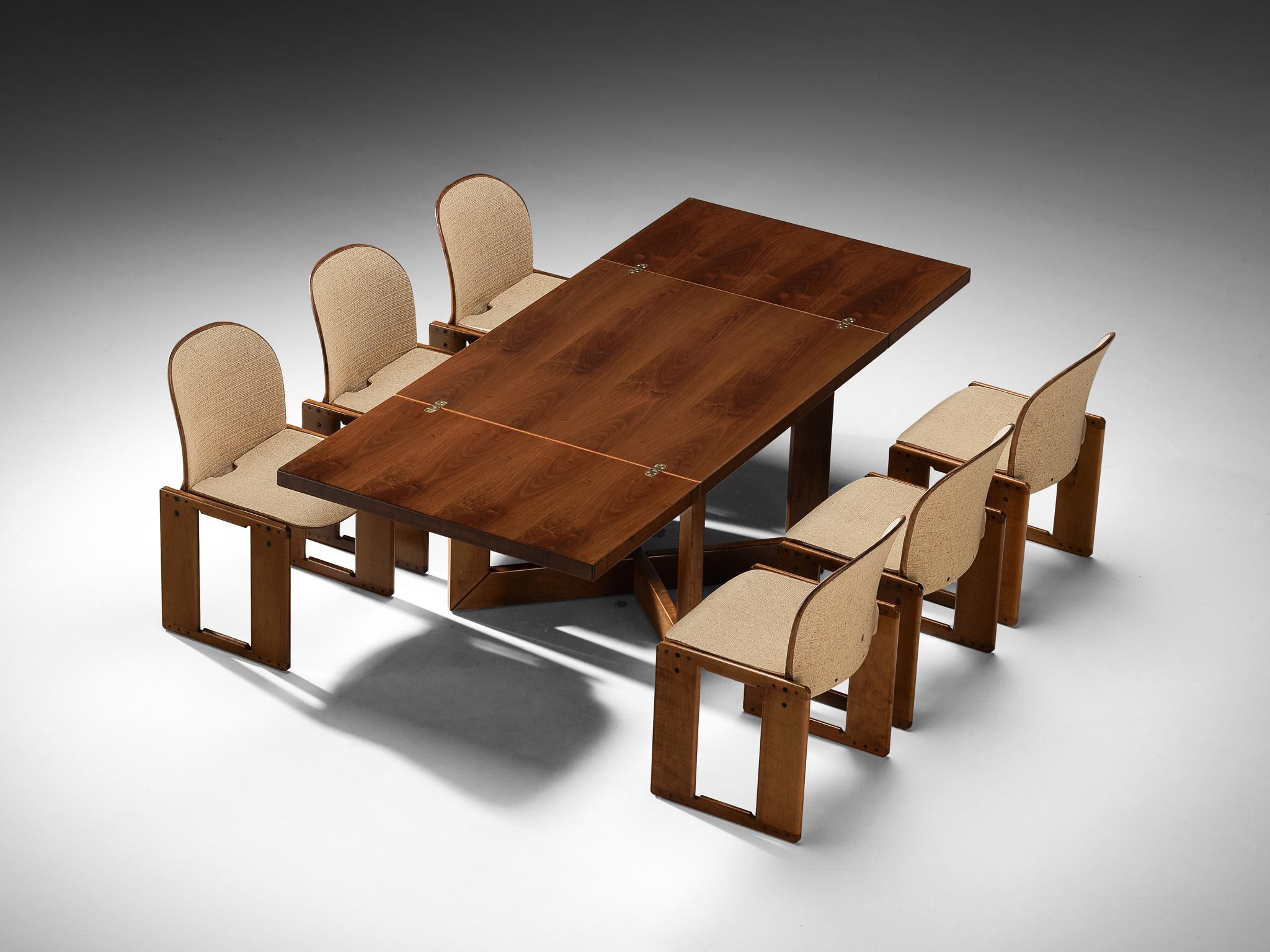 Late 20th Century Dining Set with Afra & Tobia Scarpa Chairs and Ferdinando Meccani Table